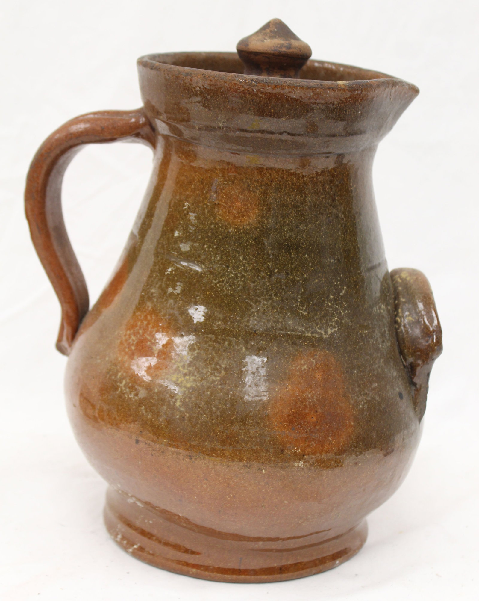 Antique redware pitcher w lid & lug handle - 12" tall (1 of 9)
