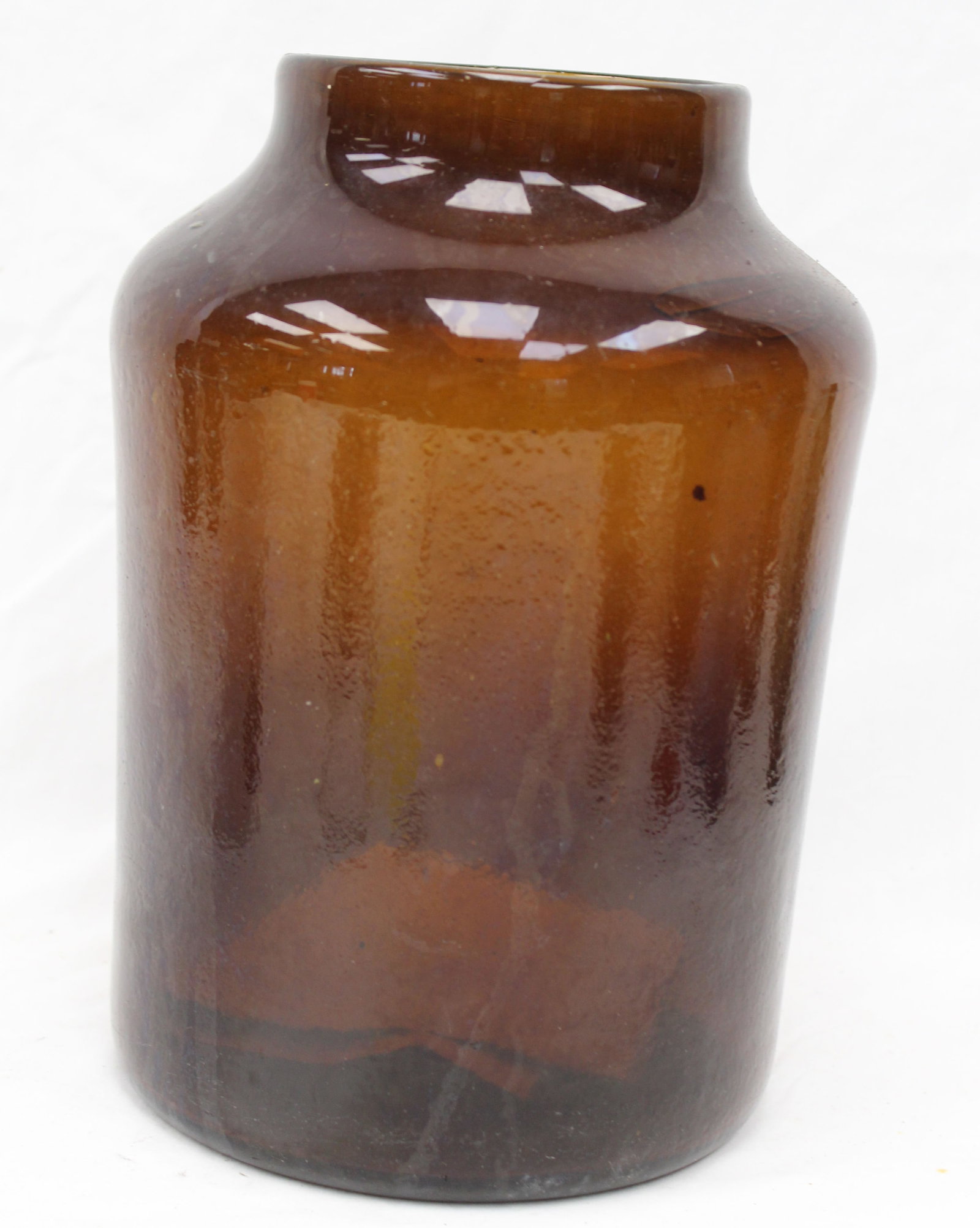Early amber glass jar - 10 1/2" tall: Early amber glass jar - 10 1/2" tall