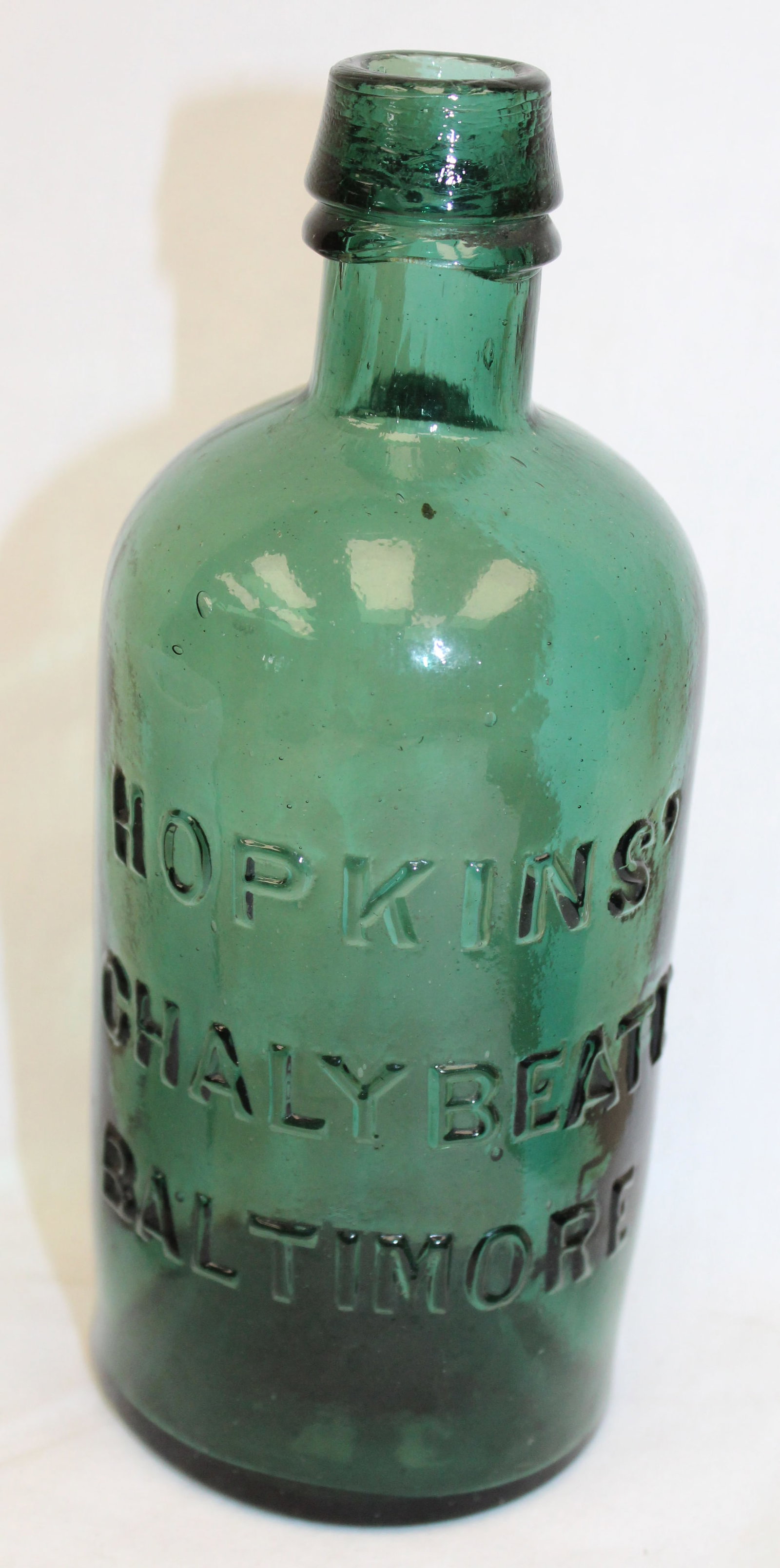 Early green glass bottle "Hopkins' Chaly Beate Baltimore" - 7 1/4" tall (1 of 6)