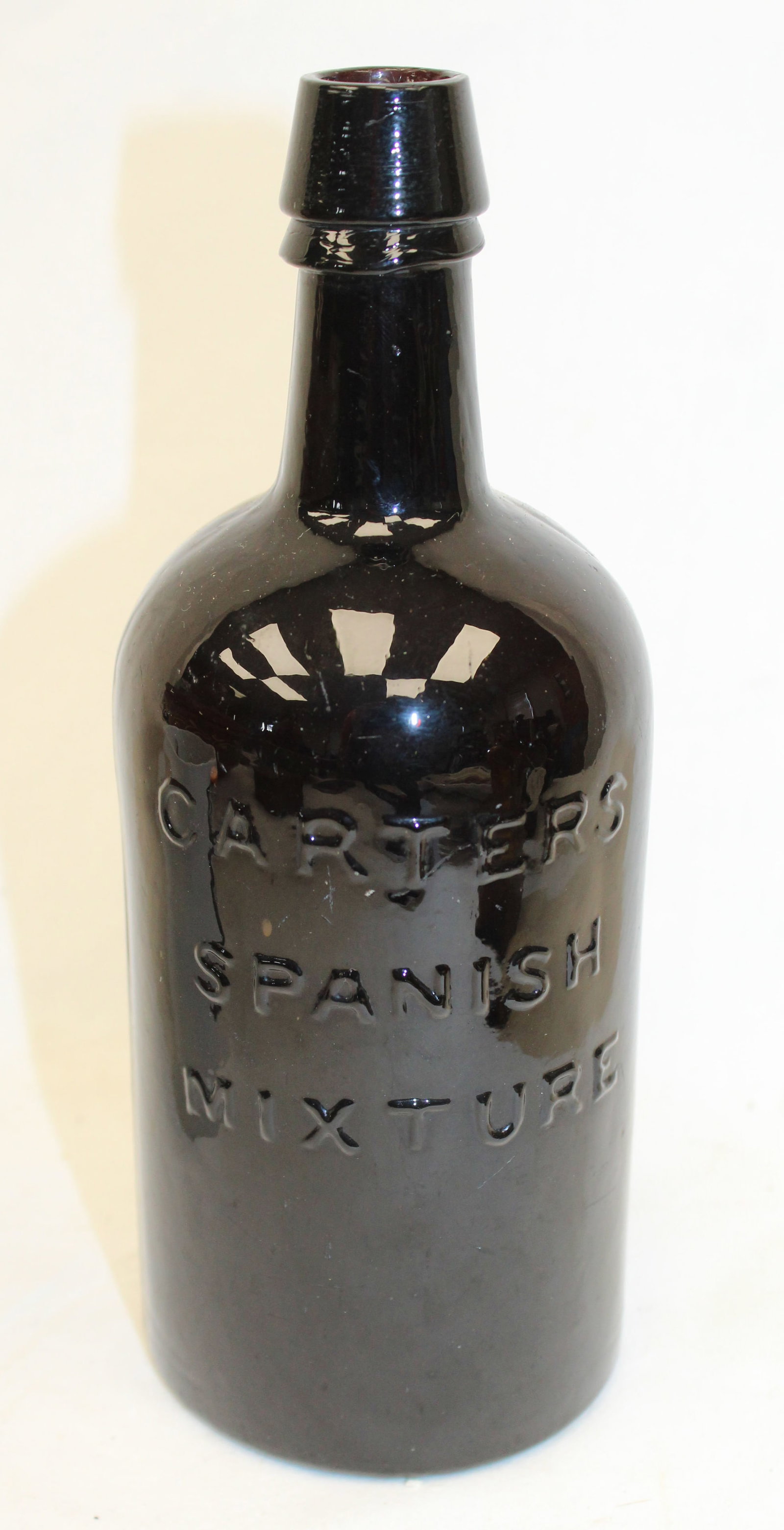 Early amber glass bottle "Carters Spanish Mixture" - 8 1/2" tall (1 of 8)