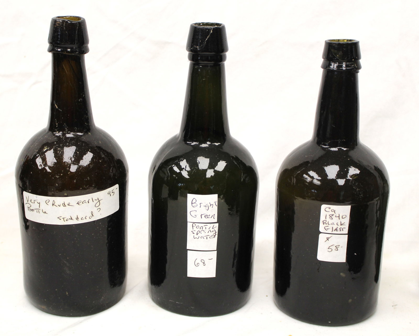 Lot of 3 early Stoddard glass bottles - 9 1/2" - 9 3/4" tall (1 of 9)