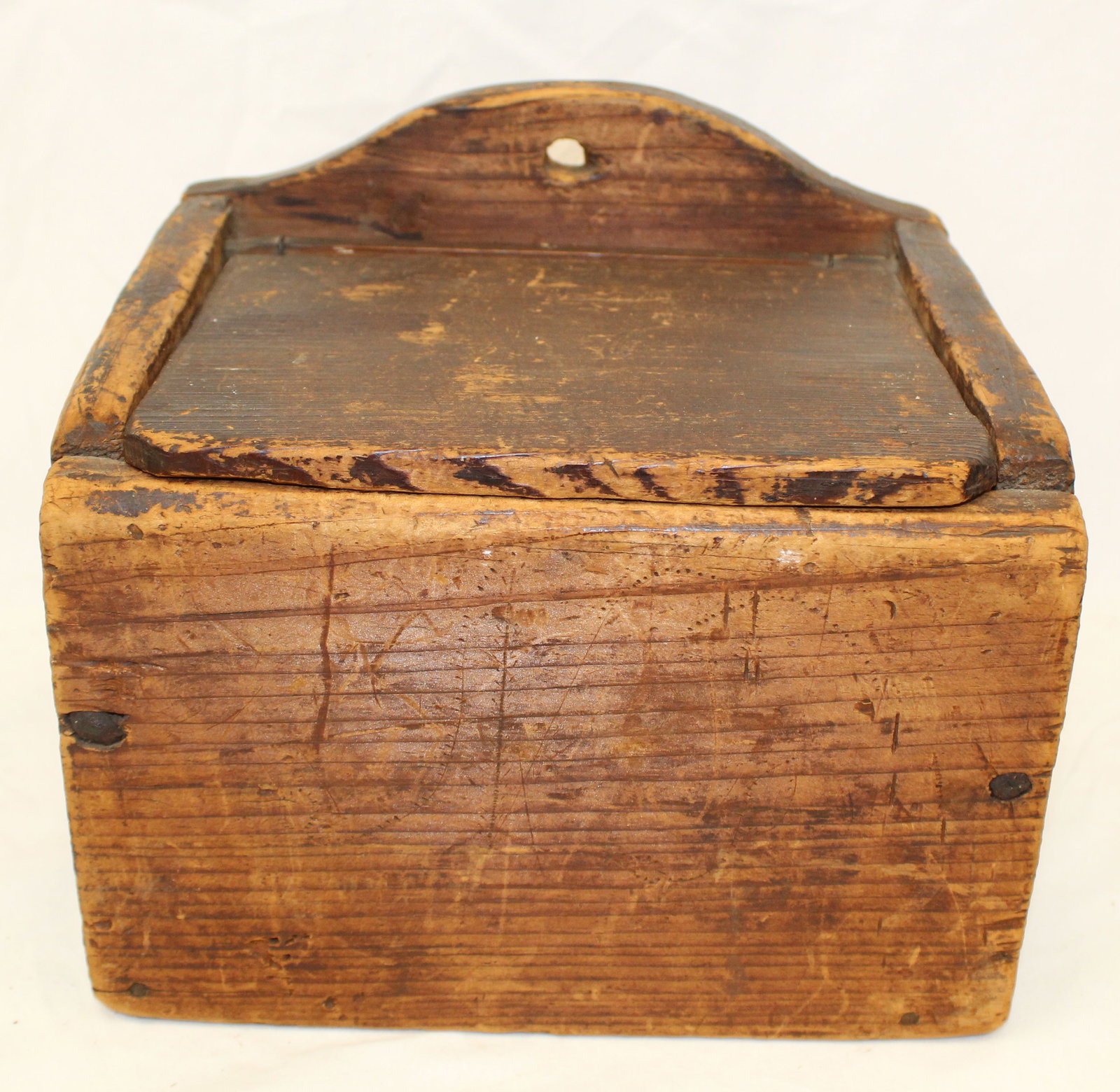 Antique lift top salt box - 9" tall x 9 1/2" x 8 1/2": Antique lift top salt box - 9" tall x 9 1/2" x 8 1/2"