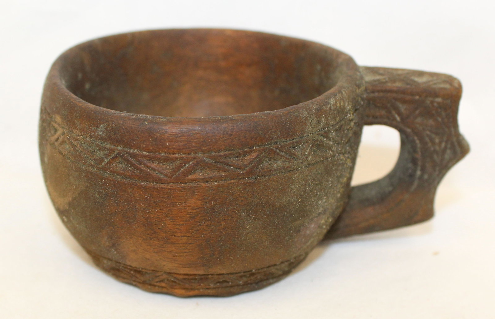 Antique carved wooden cup - 2" tall x 4" wide (1 of 7)