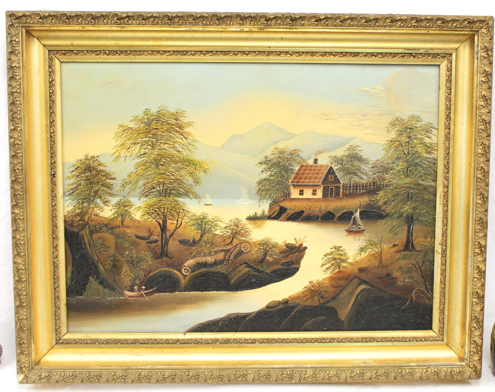 Antique o/c Hudson River School landscape - overall framed size 23"x29 1/2" (1 of 9)