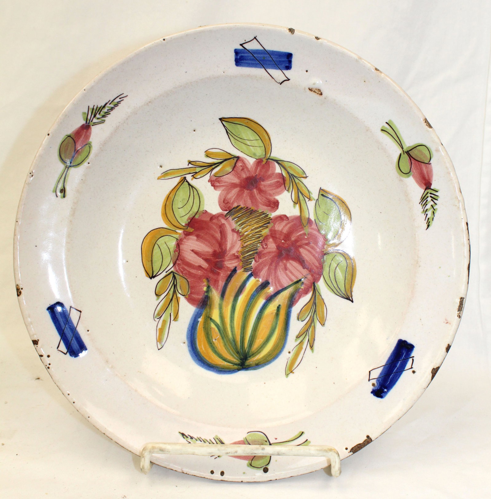 Antique tin glazed earthenware charger - 12 1/2" diam (1 of 10)