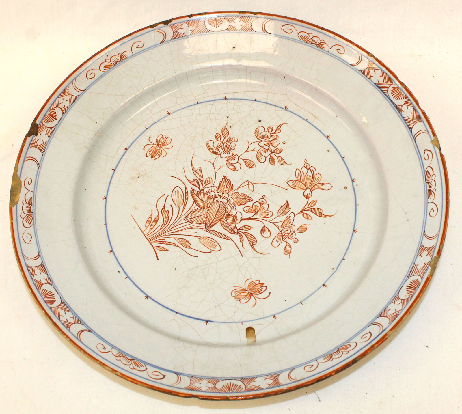 Antique tin glazed earthenware charger - 13 1/2" diam (1 of 9)