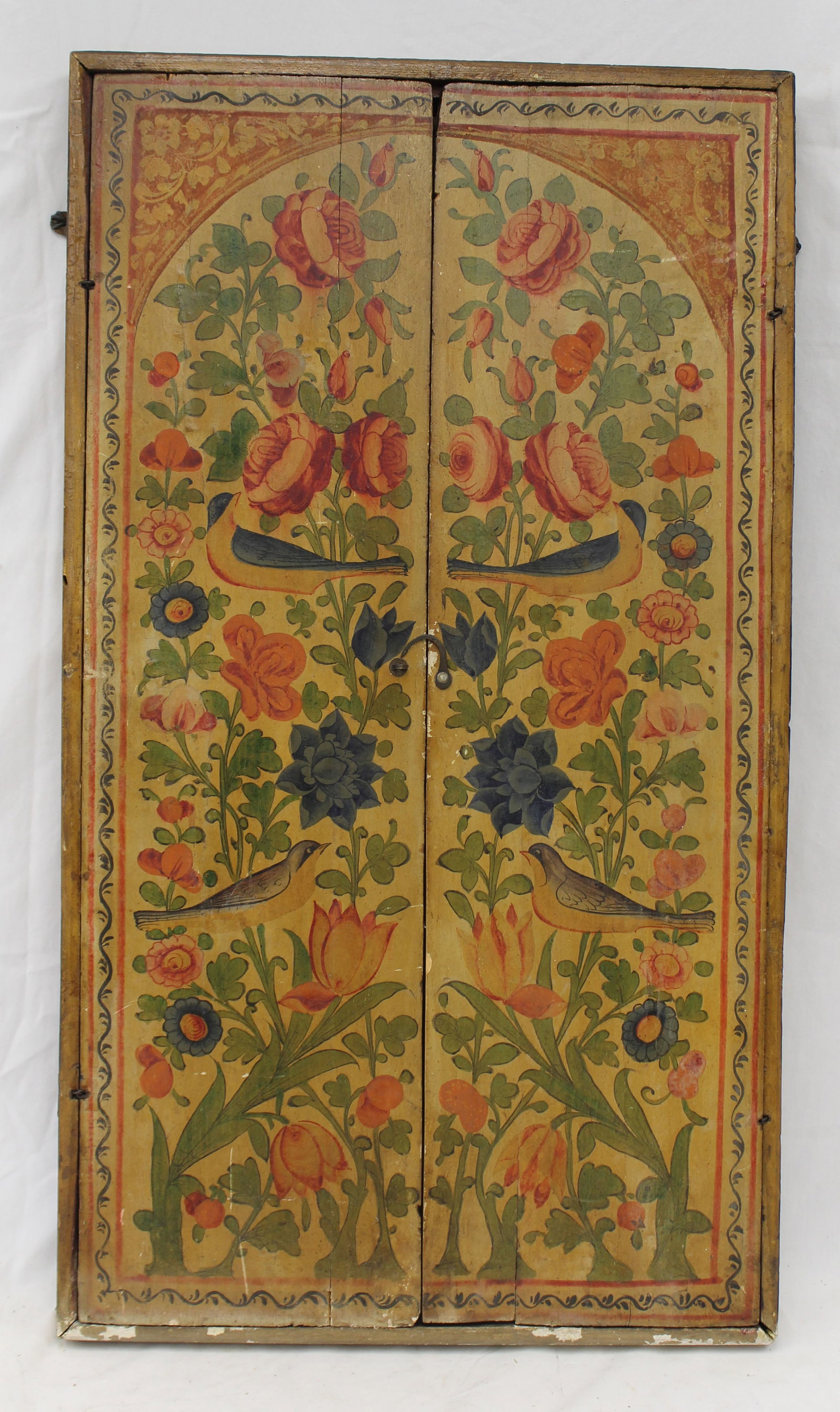 Antique wooden paint decorated courting mirror in custom matching paint decorated wooden case - case (1 of 12)
