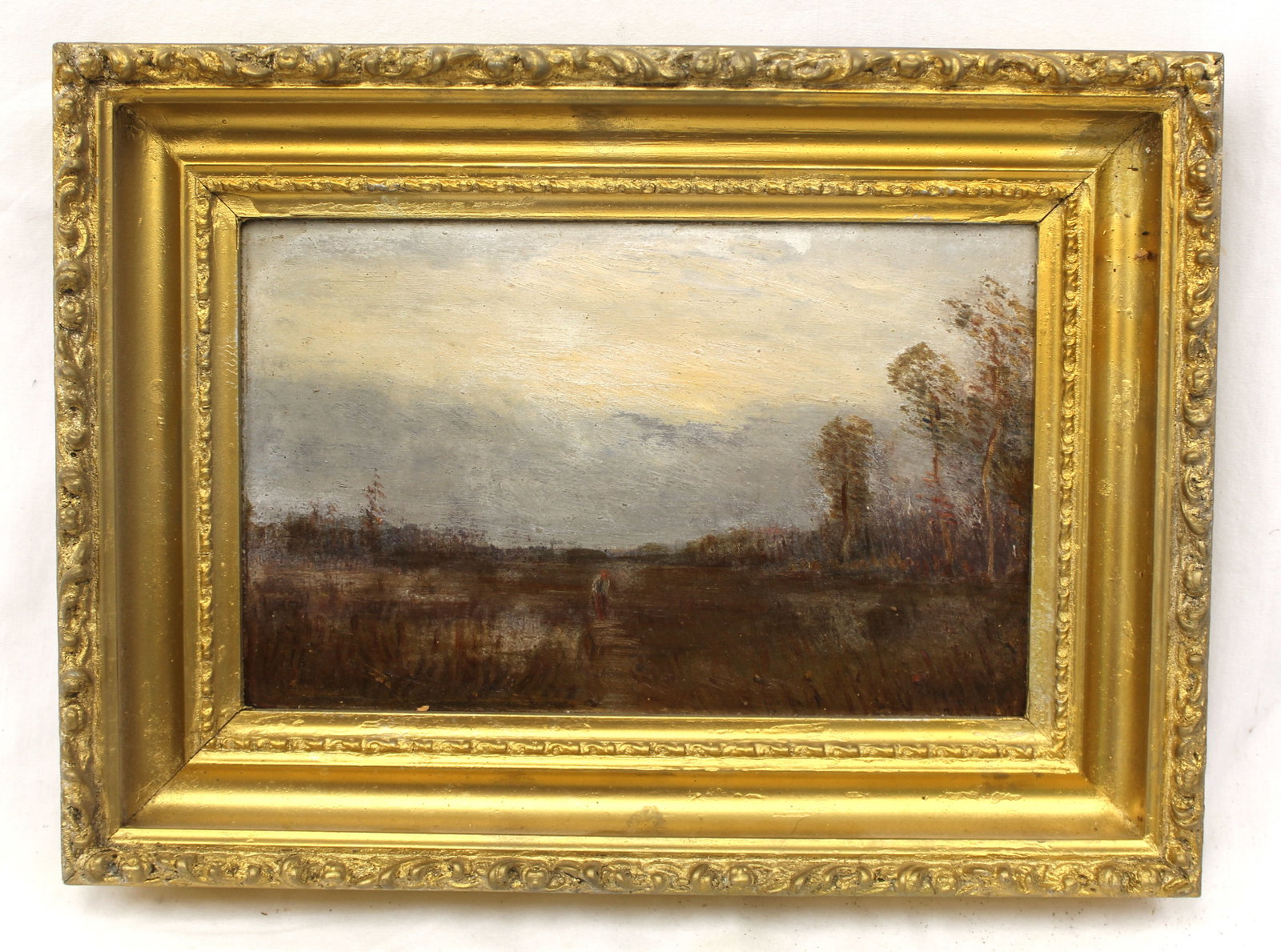 Small antique o/bd landscape signed illegibly - overall framed size 11"x15" (1 of 9)