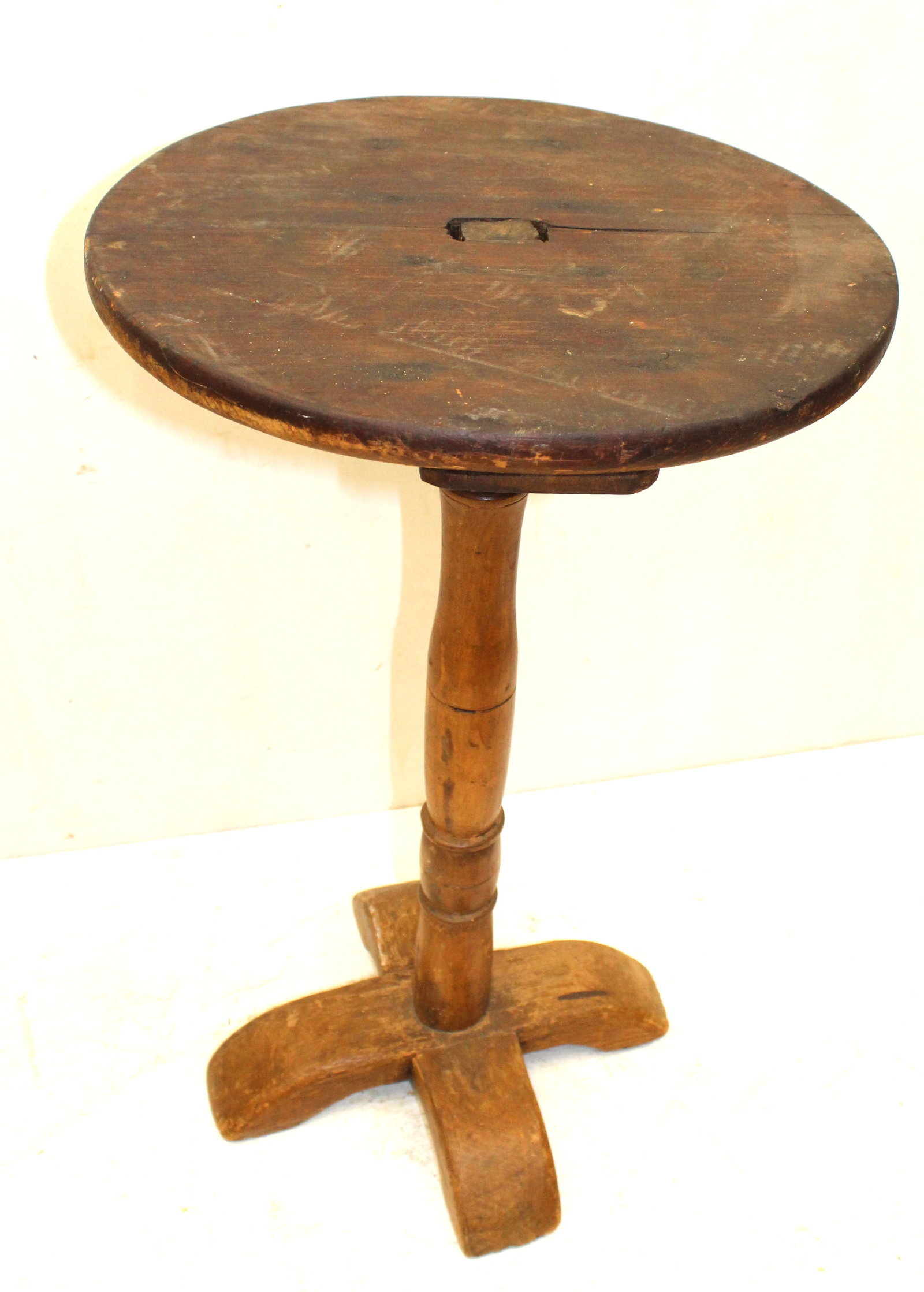 Antique candlestand w round top on X base - 28" tall x 16 1/2" diam (1 of 7)
