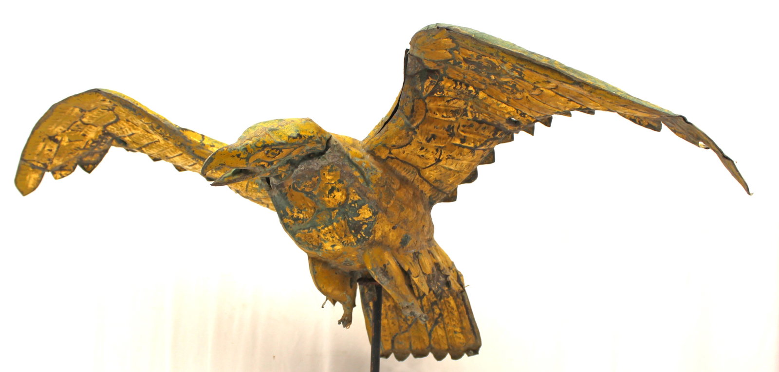 Antique copper eagle weathervane w gold surface - as found condition - 32" tall x 51" wingspan (1 of 11)