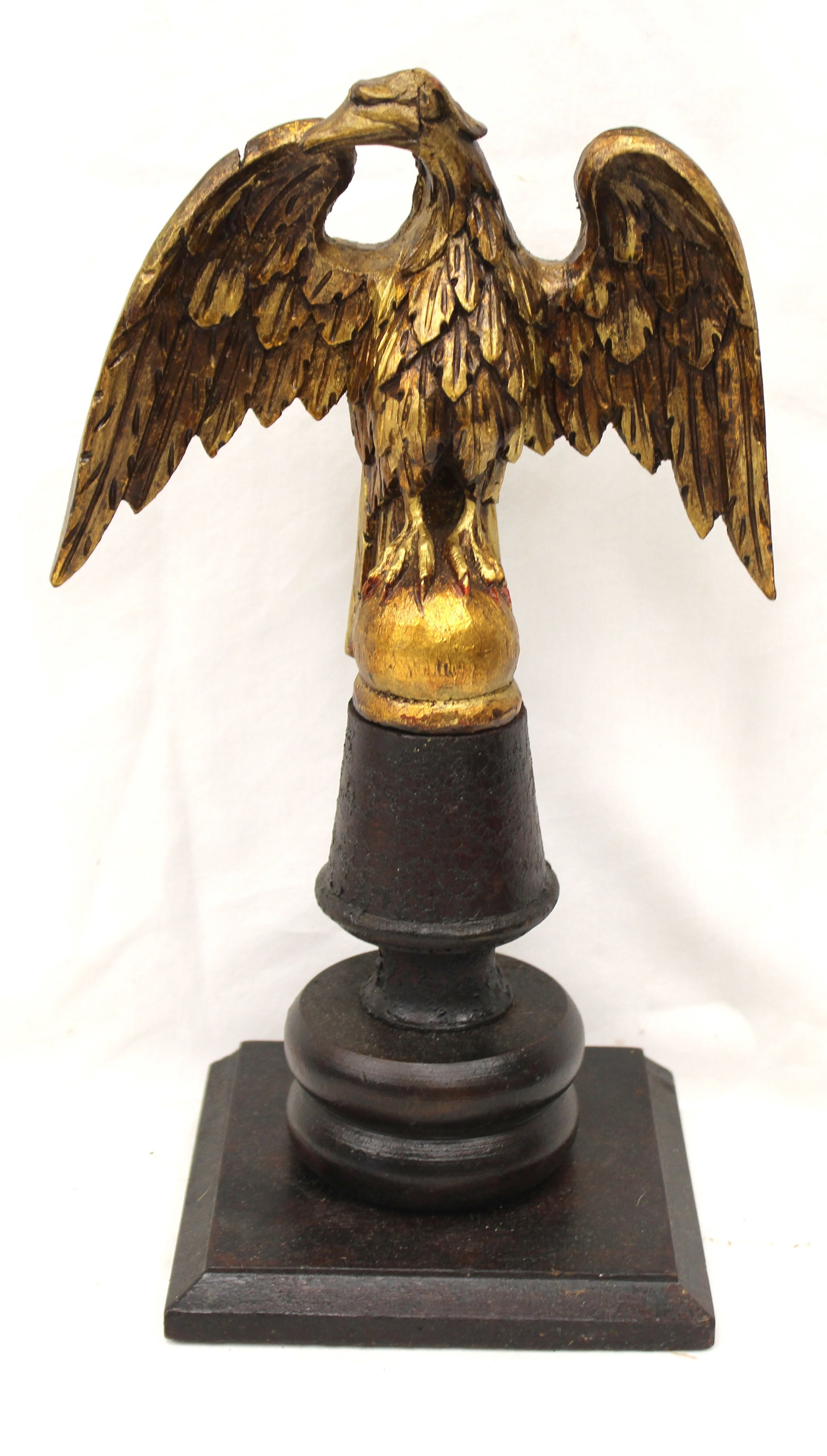 Carved wooden eagle on pedestal w gilded front - 12 1/2" tall (1 of 4)