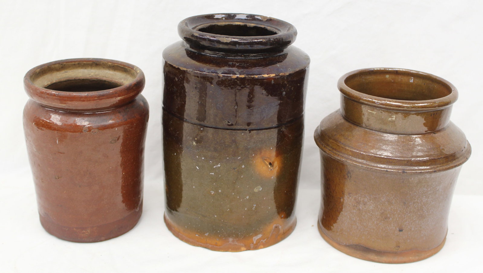 Lot of 3 antique redware jars - 7"-9" tall (1 of 7)