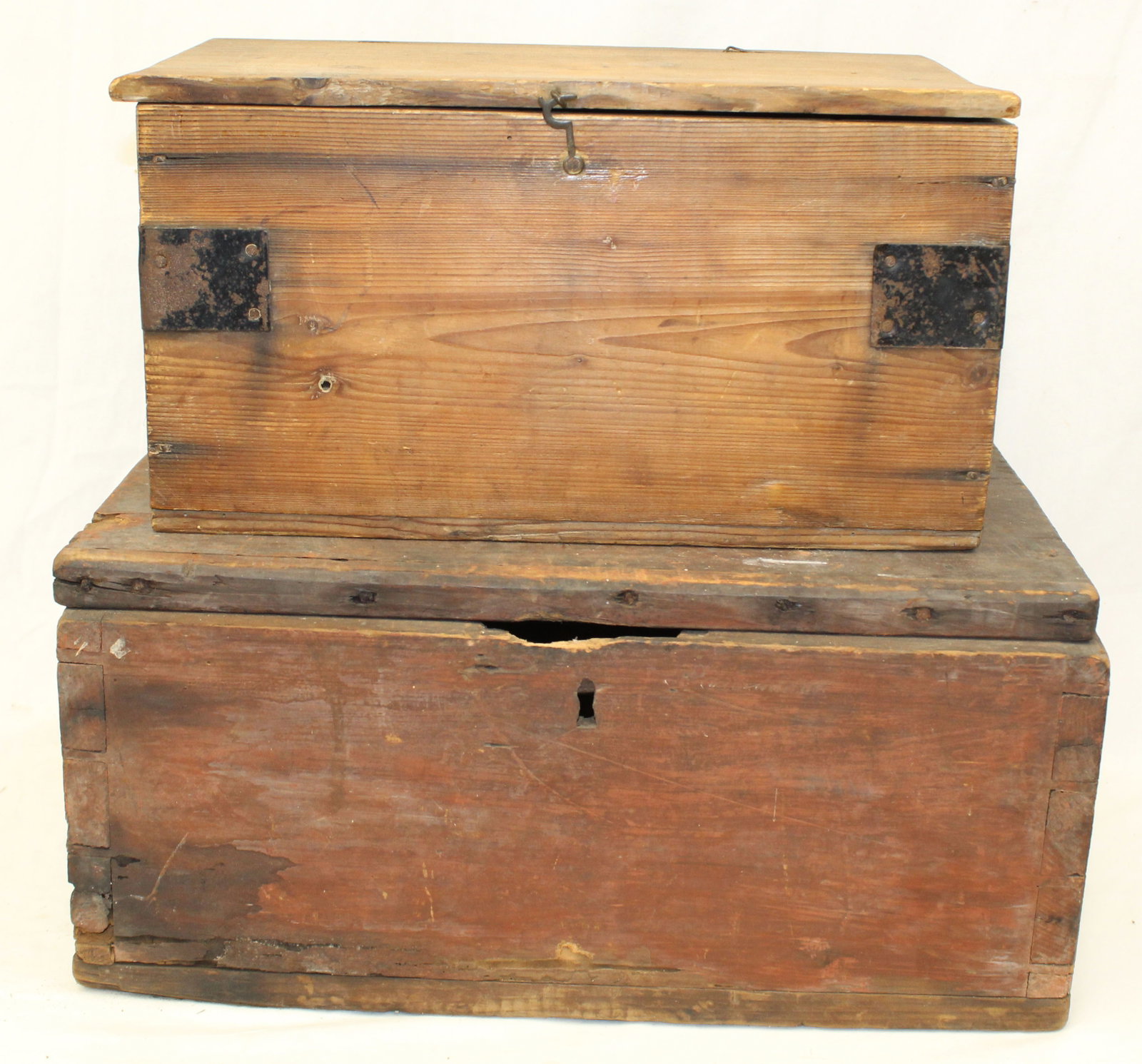 Lot of 2 antique wooden storage or valuables boxes - 8" tall x 17"x12" (1 of 9)