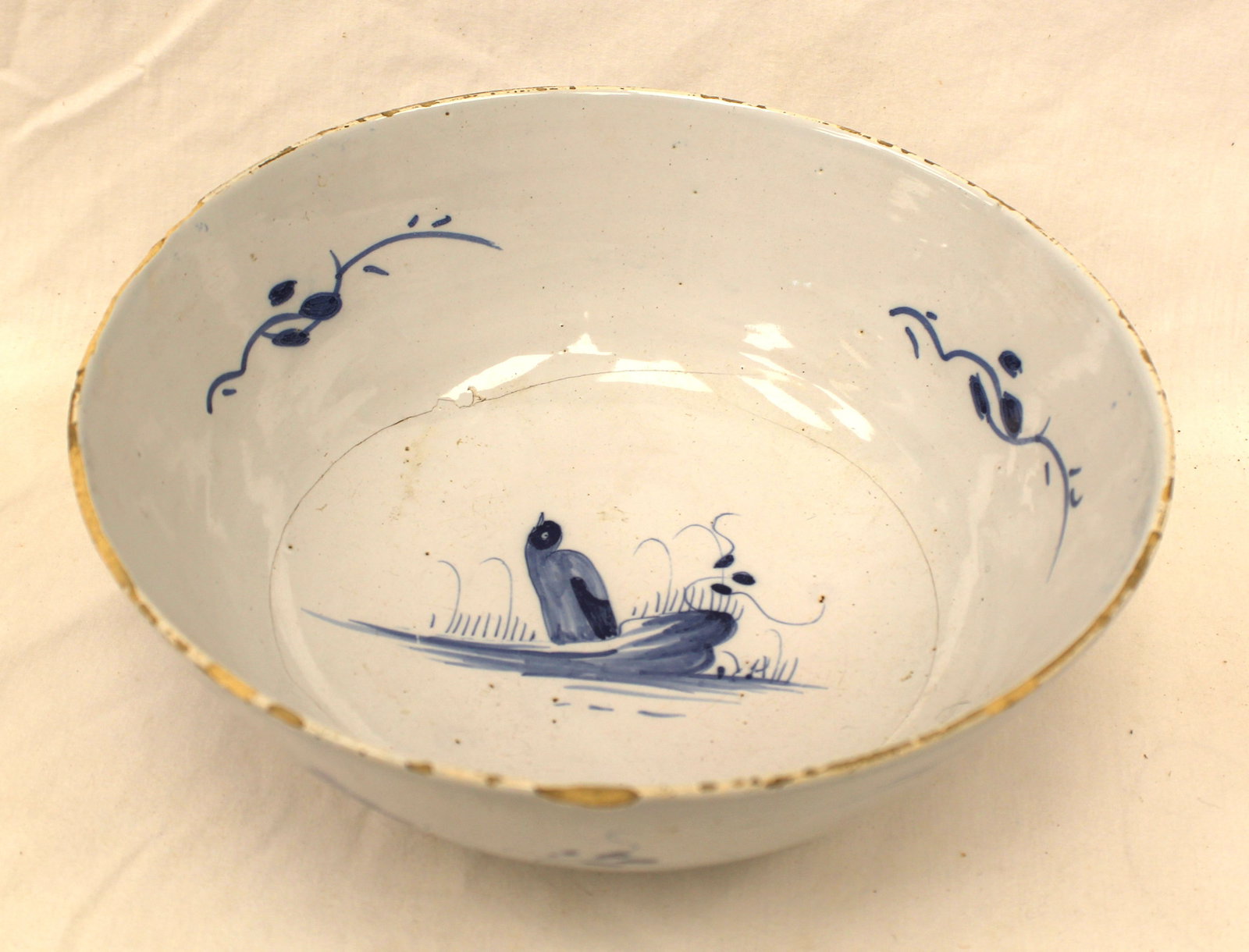 Antique tin glazed earthenware Chinese Export bowl - 3 1/2" tall x 9" deep (1 of 11)