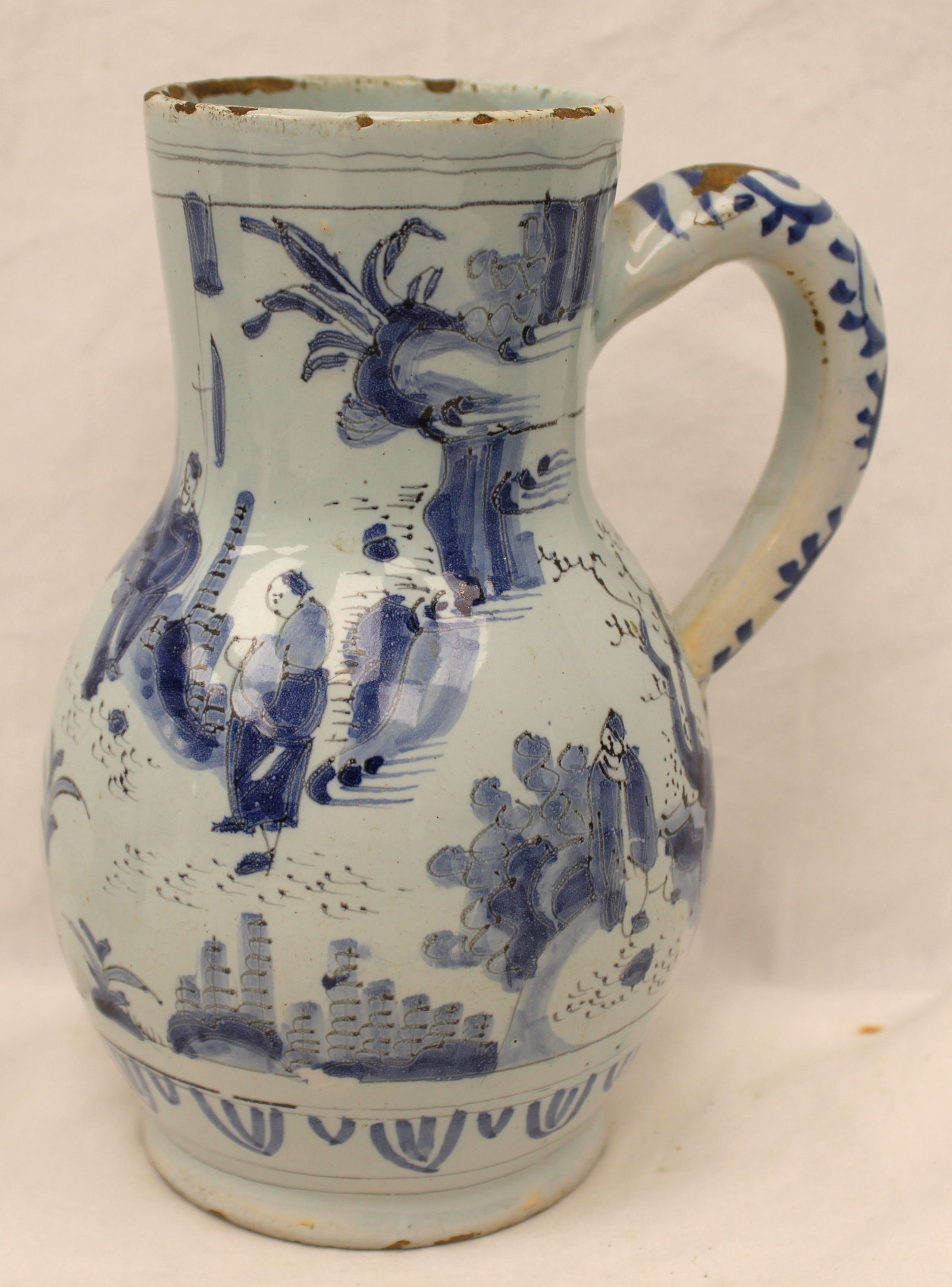 Antique tin glazed earthenware pitcher - 7 1/2" tall (1 of 7)