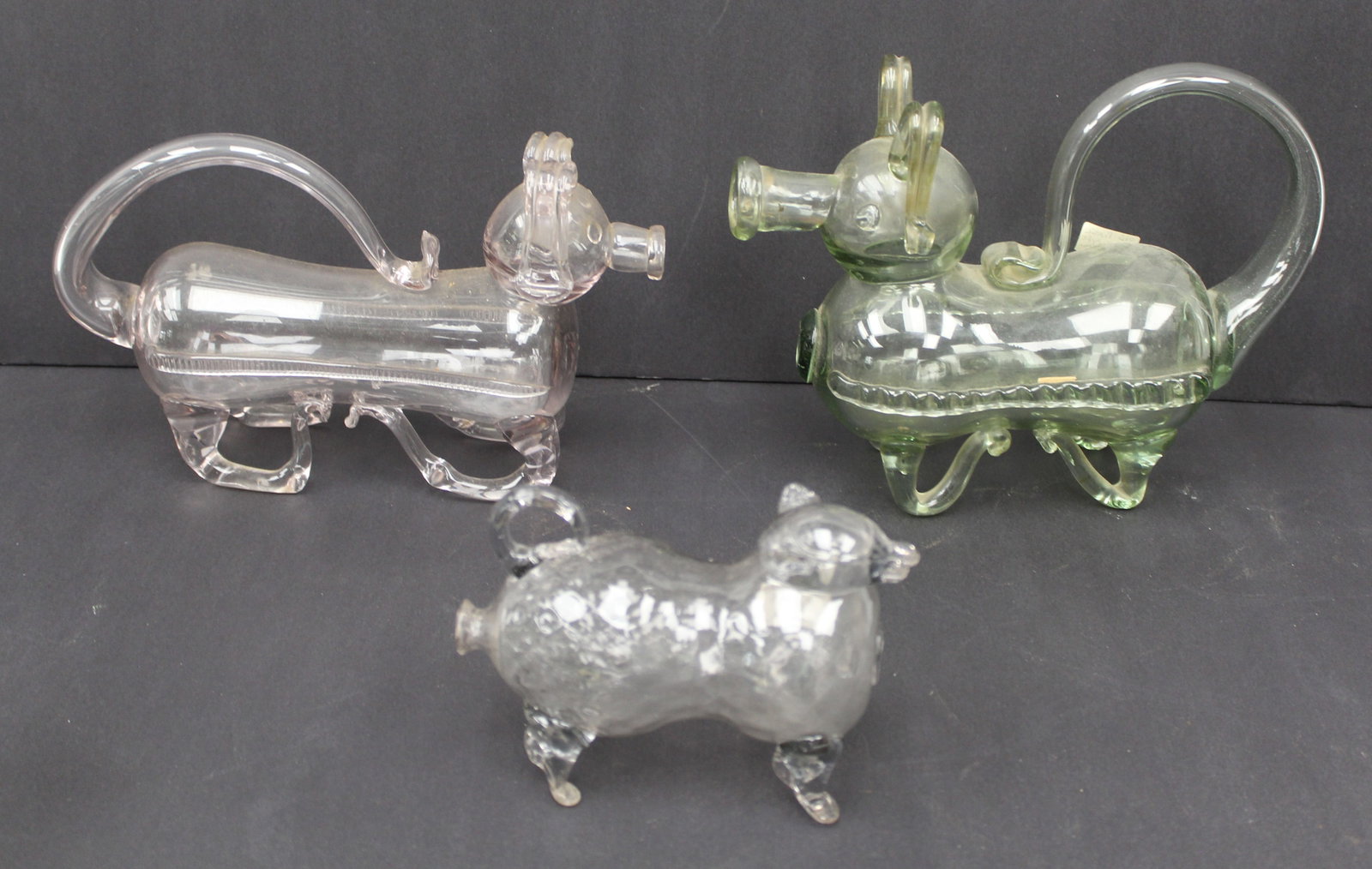 Lot of 3 pig figural glass decanters - 6 1/2"x10", 4 1/2"x6" & 8 1/2"x10 1/2" (1 of 16)