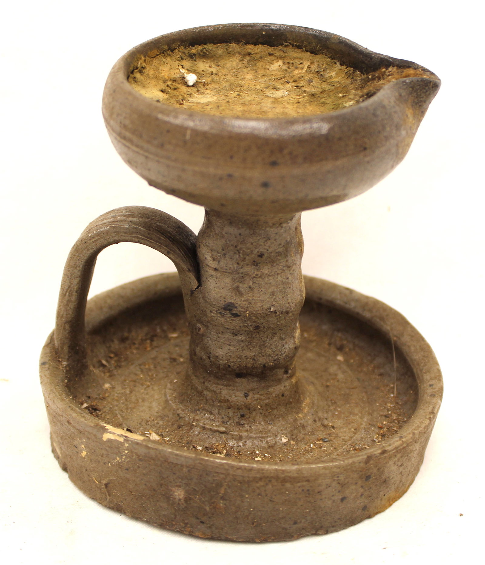 Antique stoneware grease lamp - 4 1/2" tall x 4 1/2" (1 of 9)