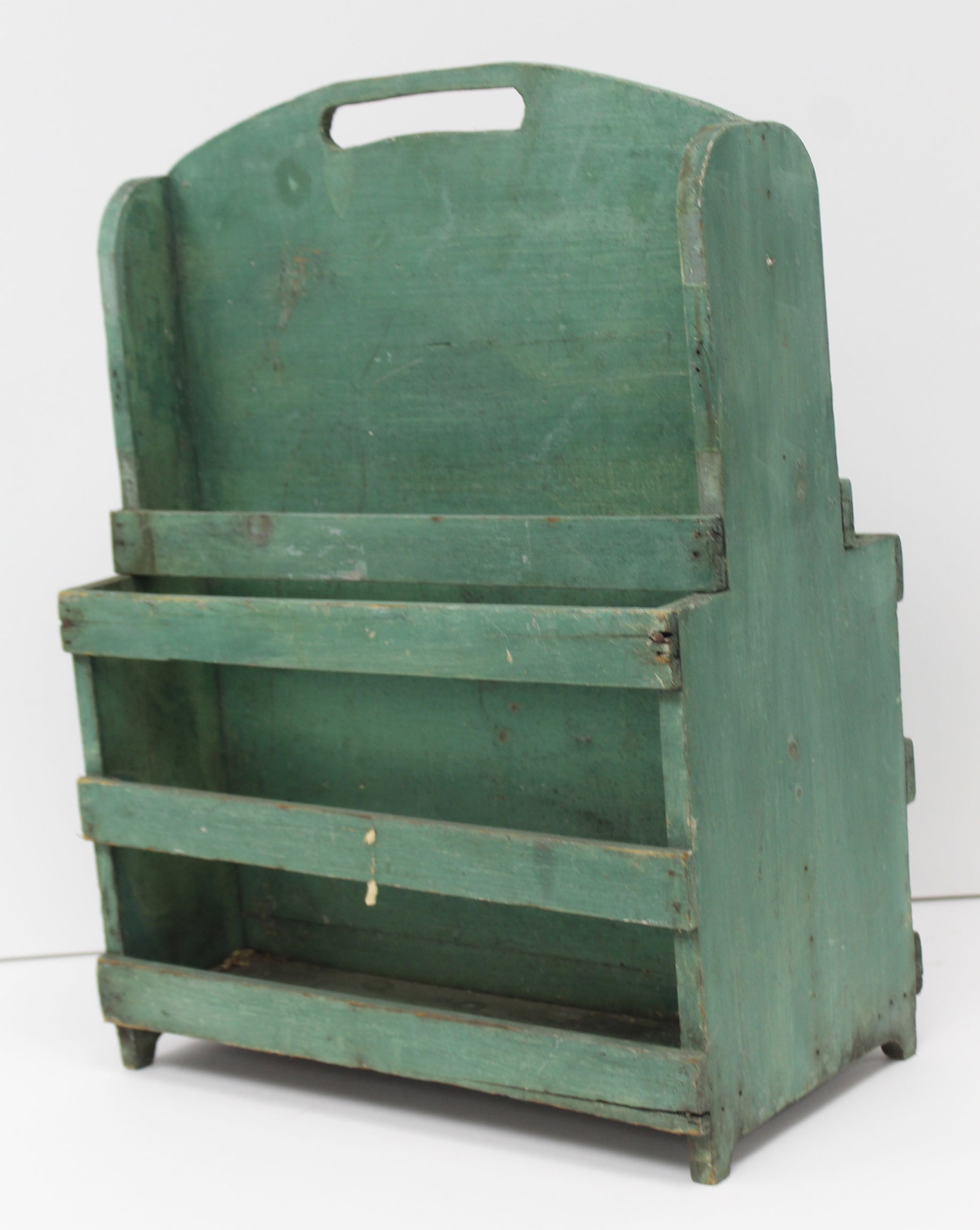 Antique wooden divided rack in green paint - 21"x14"x8" (1 of 5)