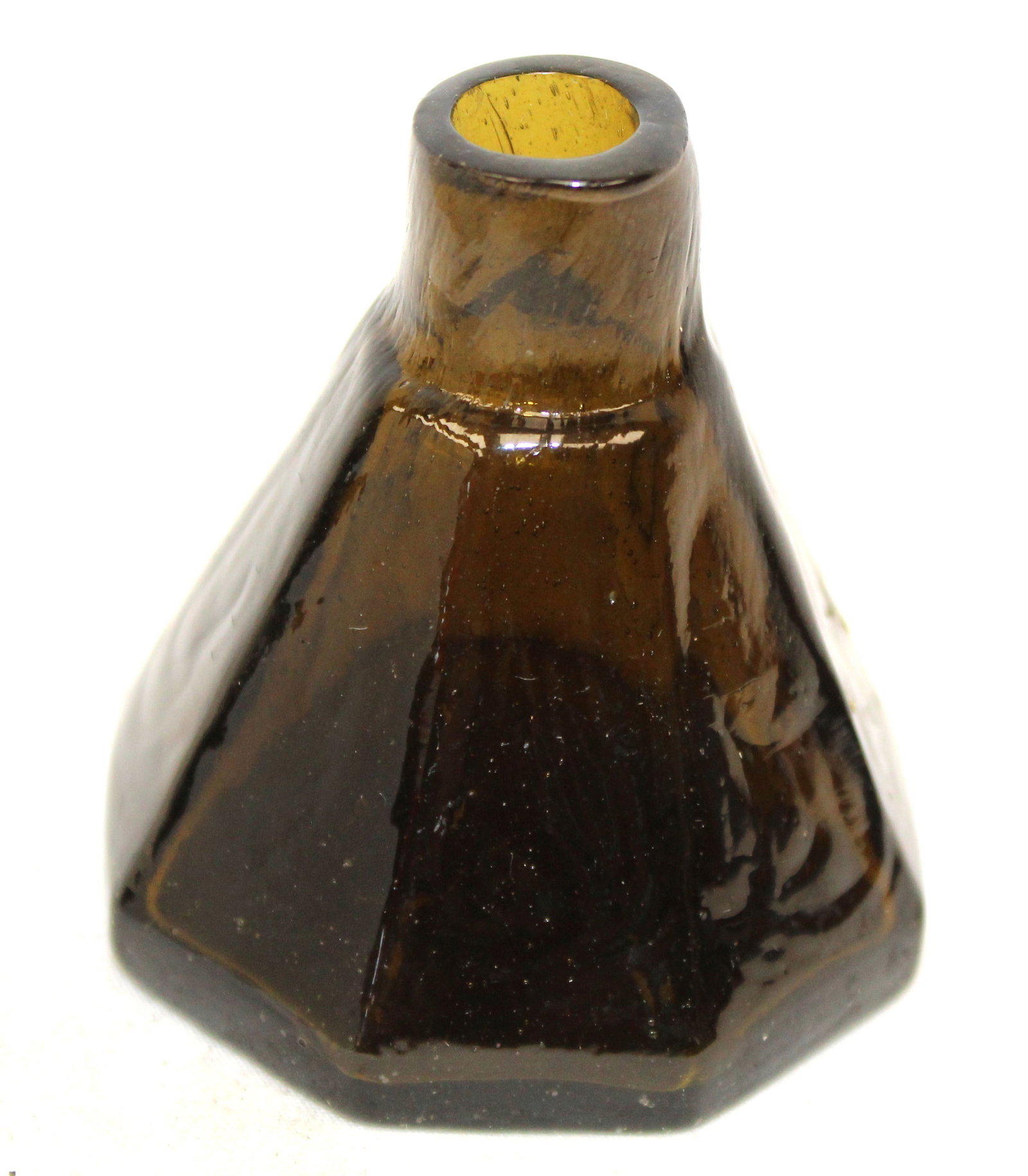 Early amber glass umbrella ink - 2 1/2" tall: Early amber glass umbrella ink - 2 1/2" tall