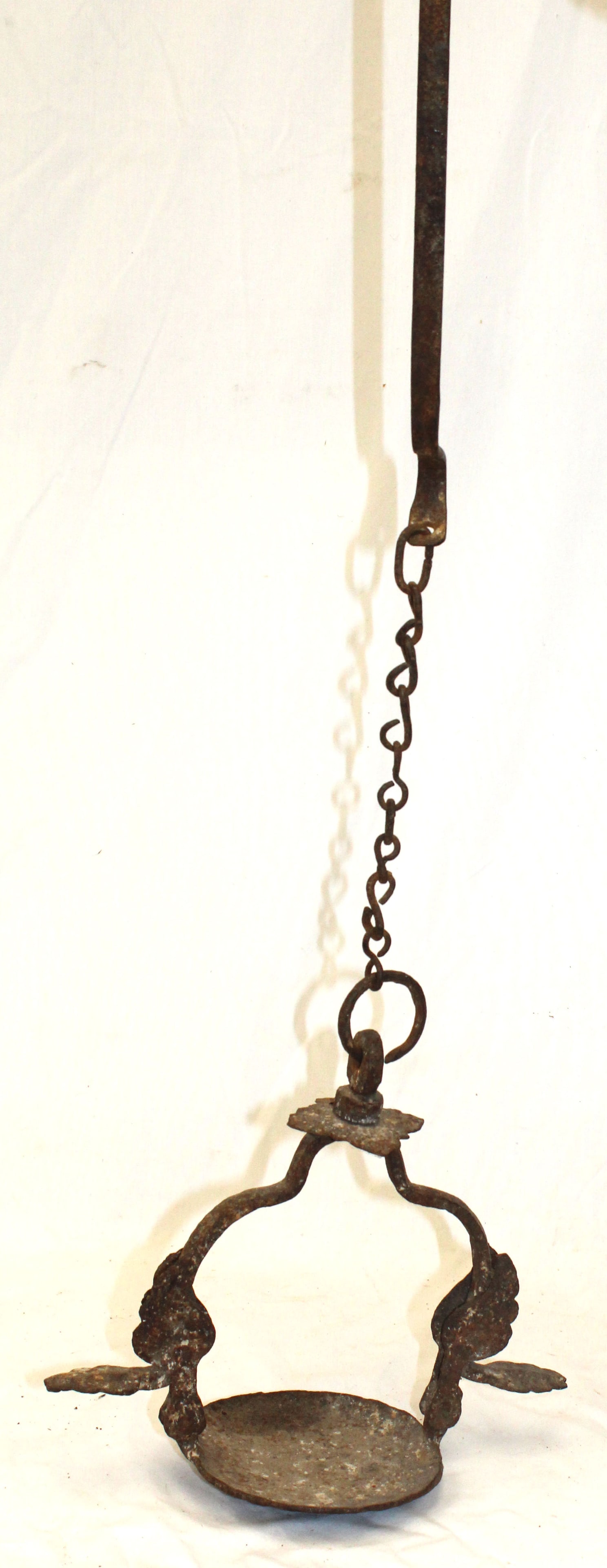 Antique iron hanging grease lamp - 27 12" tall x 10" diam (1 of 9)