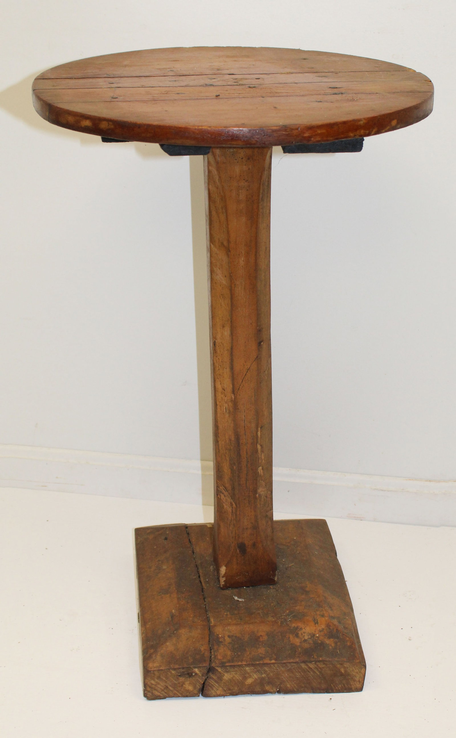 Antique round top candlestand on square base - 28 1/2" tall x 17 1/2" diam (1 of 9)