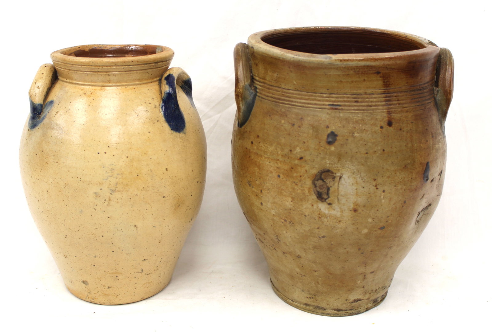 Lot of 2 antique stoneware ovoid jars - 11 1/2" & 12" tall (1 of 7)