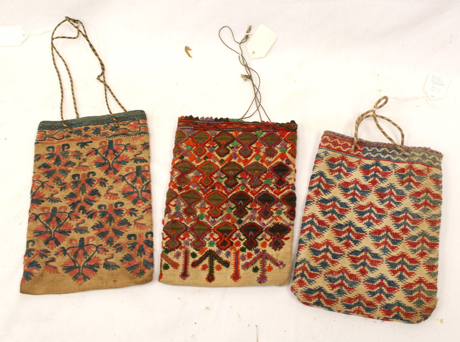 Lot of 3 antique woven bags - 8 1/2" (1 of 7)