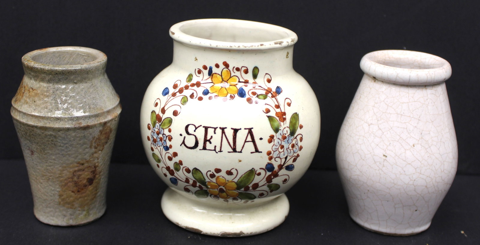 Lot of 3 antique earthenware jars - 4 1/2" - 5 1/2" tall (1 of 11)