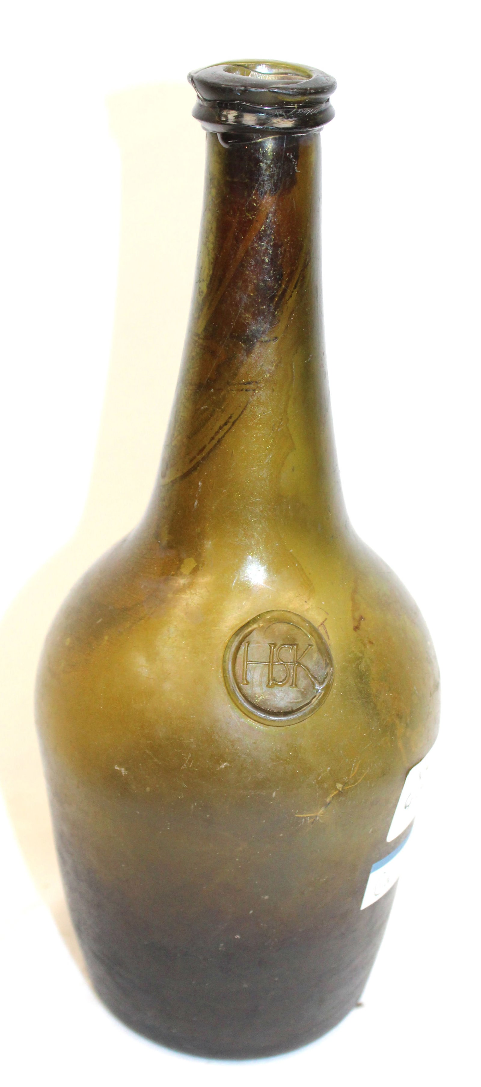Early green glass long neck bottle w seal - 10 1/2" tall (1 of 7)