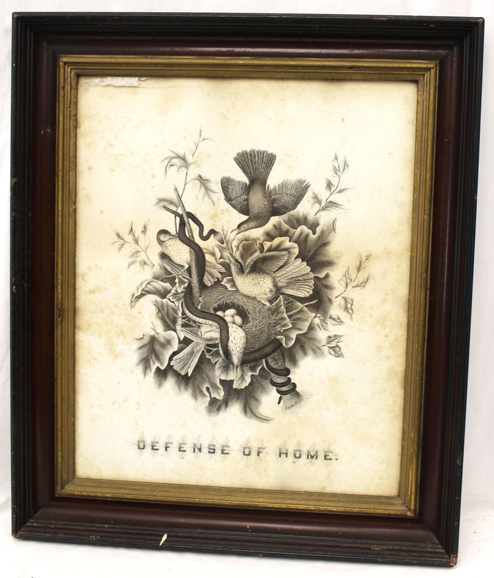 Signed J.M. Elwell drawing titled "Defense of Home" - overall framed size 27 1/2"x23" (1 of 6)