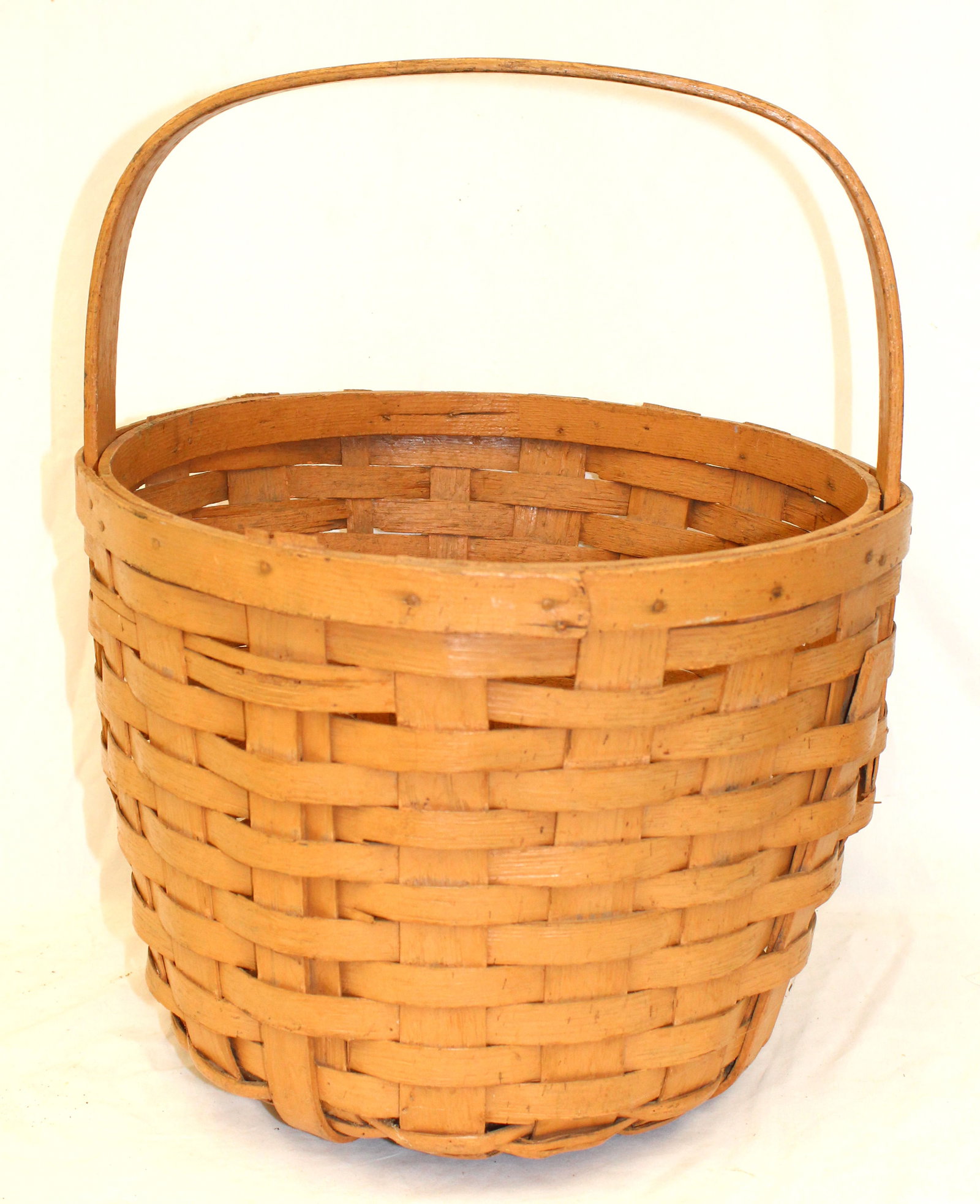 Large fixed handled gathering basket in pumpkin colored paint - 18" tall x 14" diam (1 of 5)