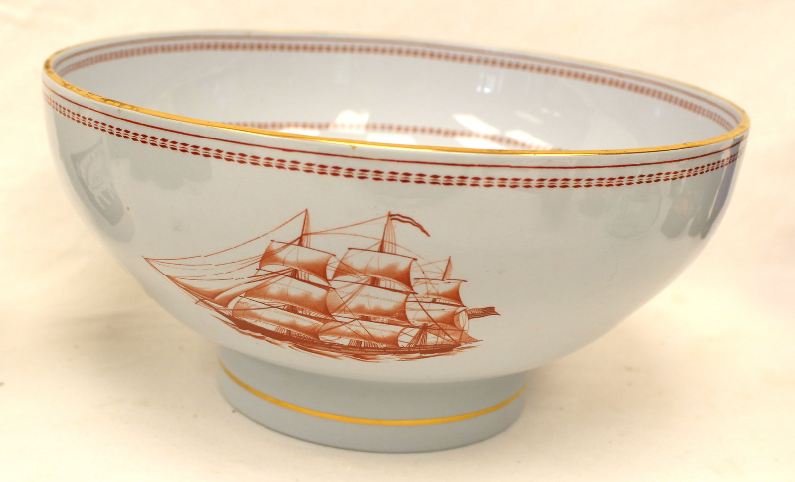Antique Copeland Spode Trade Winds Red - Gold edge serving bowl - 5" tall x 10" diam (1 of 7)