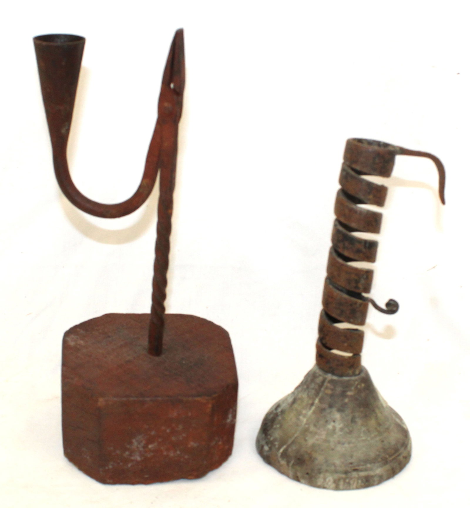 Lot of 2 make-do wooden based lighting devices - 7 1/2" & 9 1/2" tall (1 of 9)