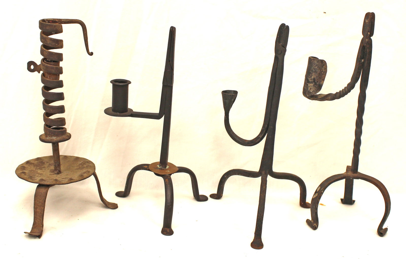 Lot of 4 iron rush light/ candle holders - 10 1/2" - 11 1/2" tall (1 of 6)