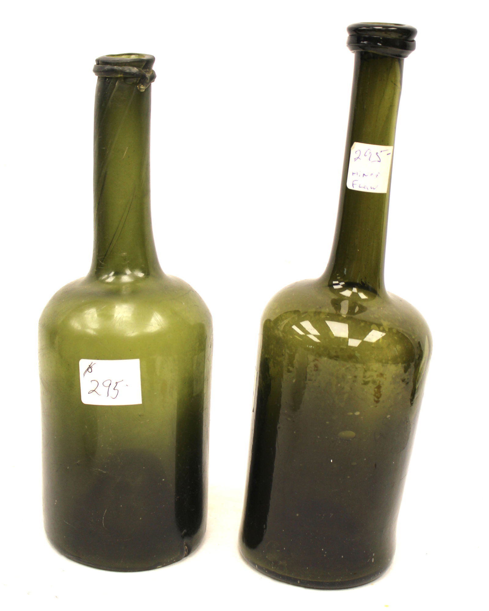 Lot of 2 early green glass bottles - 10 1/2" & 11 1/2" tall (1 of 8)