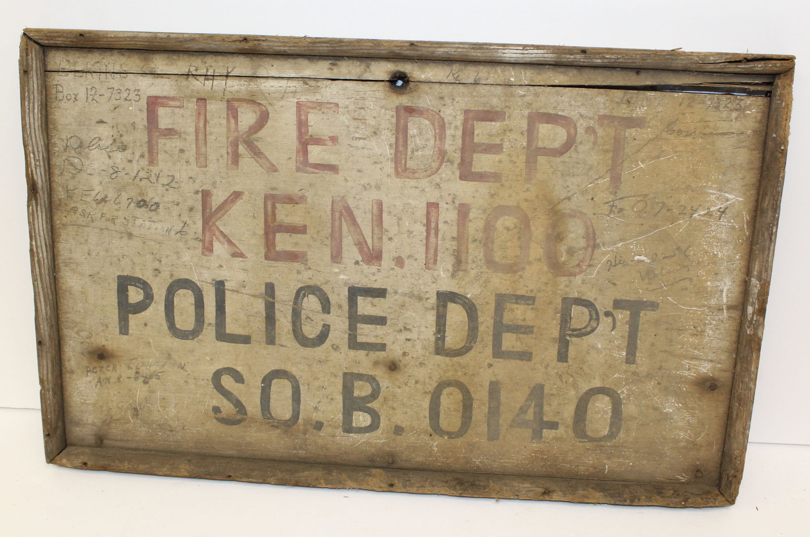 Antique wooden painted sign for Fire Dept & Police - 12"x19" (1 of 5)