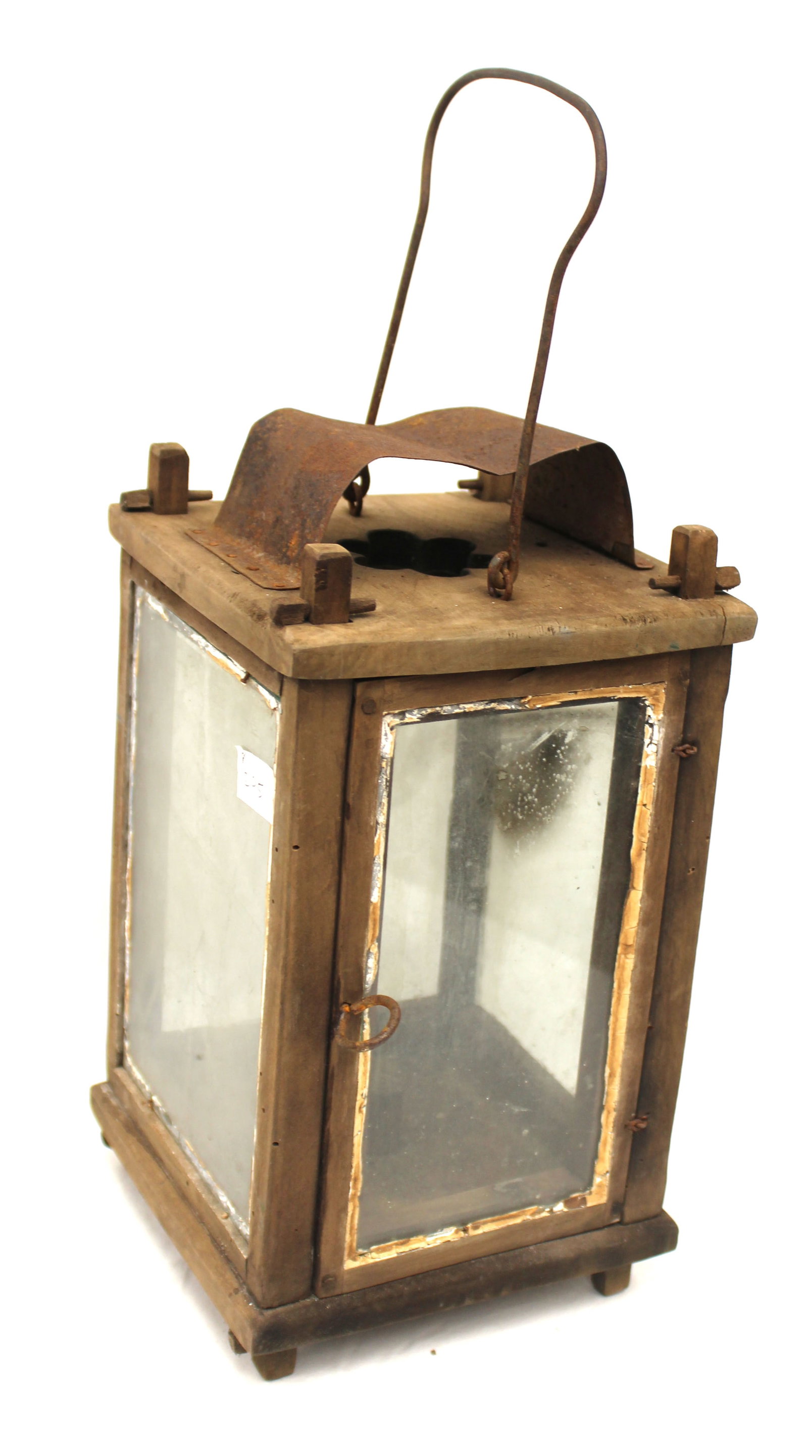 Antique wood & glass barn lantern - 14" tall x 7"x7" (1 of 4)