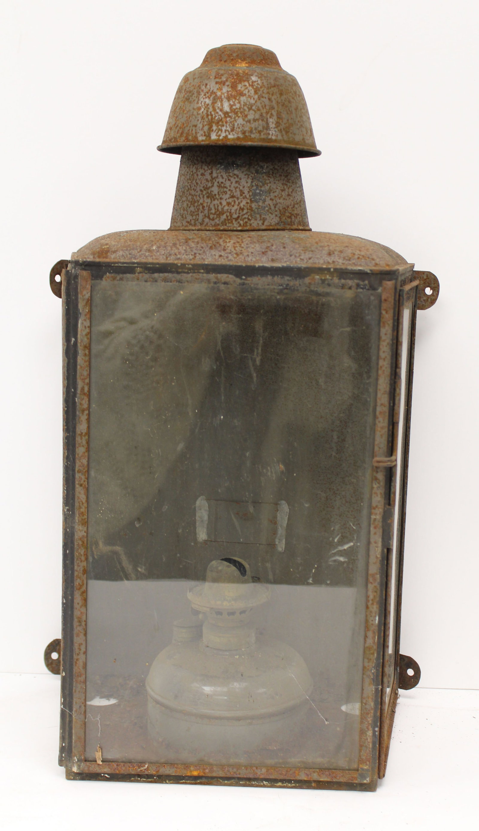 Antique glass & iron wall mounted lantern - 23" tall x 14"x18" (1 of 7)