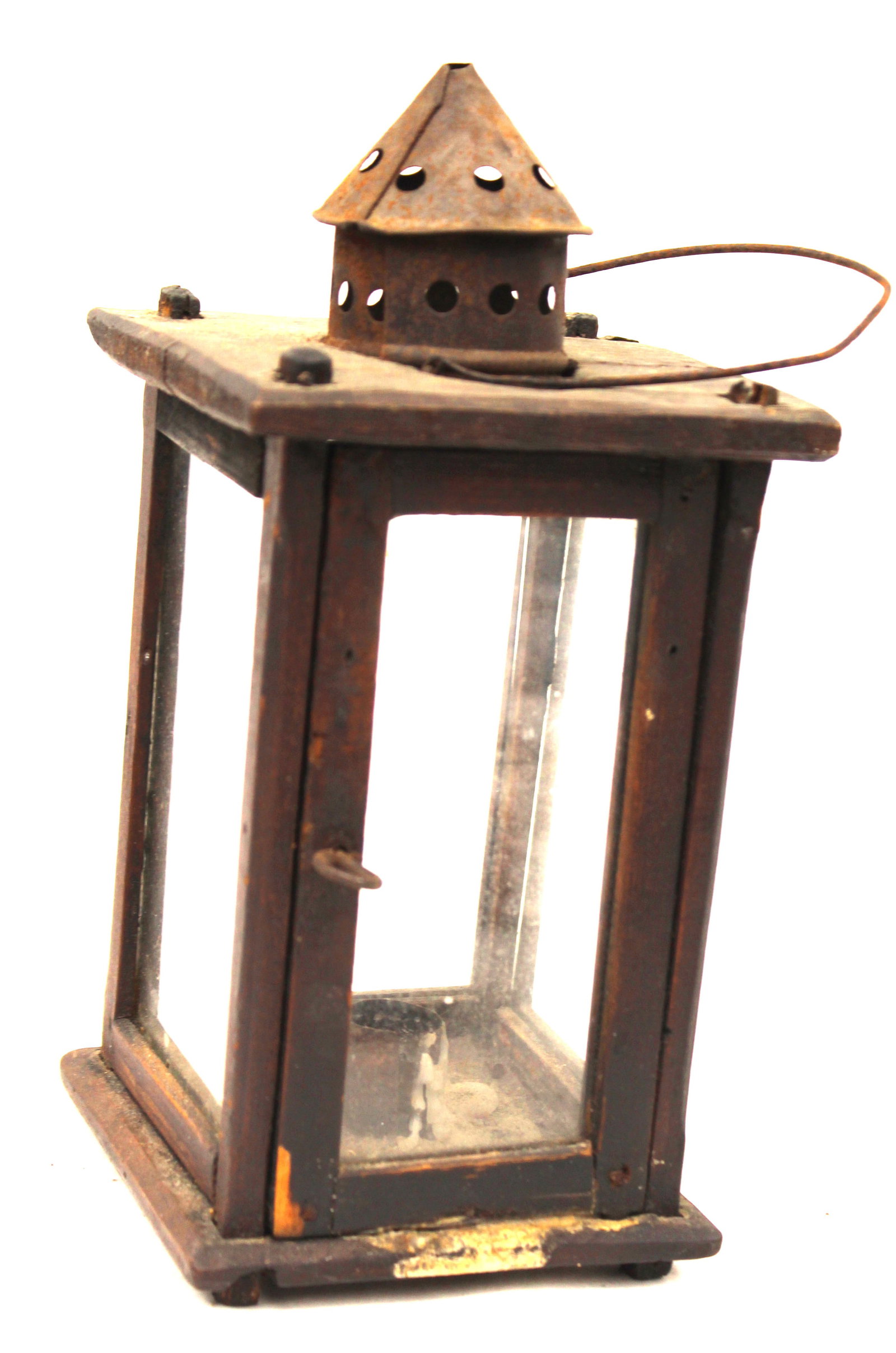 Antique diminutive wood, glass & tin barn lantern - 9 1/2" x 4" x 4 1/2" (1 of 8)