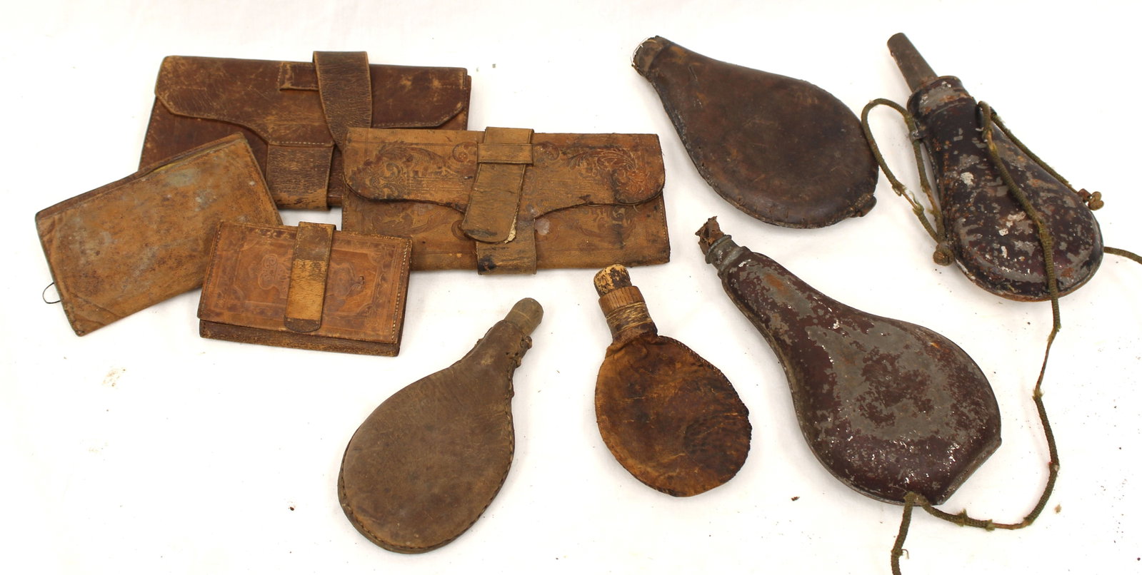 Lot of 4 antique leather 4 wallets & 5 leather/metal shot pouches - 2 1/2"x4" - 4"x7 1/2" & 5" - 7 (1 of 8)