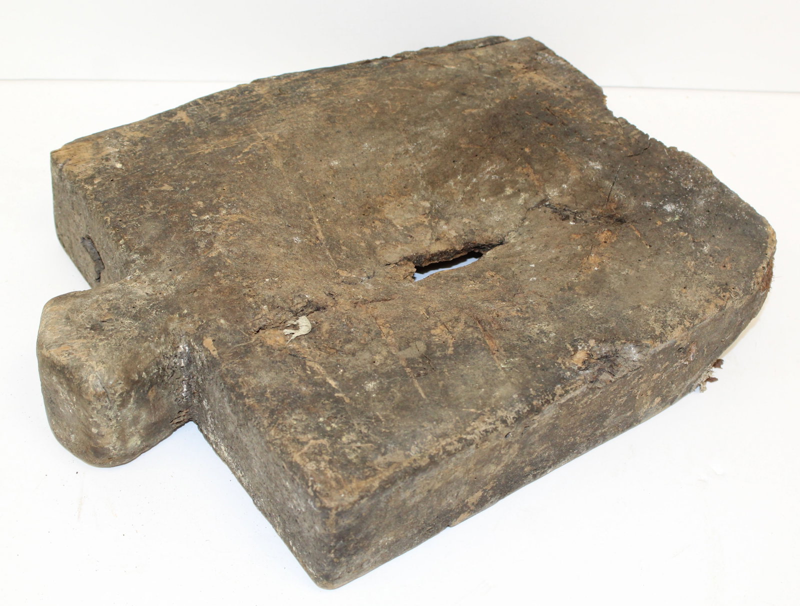 Early primitive carved wooden block w handle - 16" x 3"x12" (1 of 4)