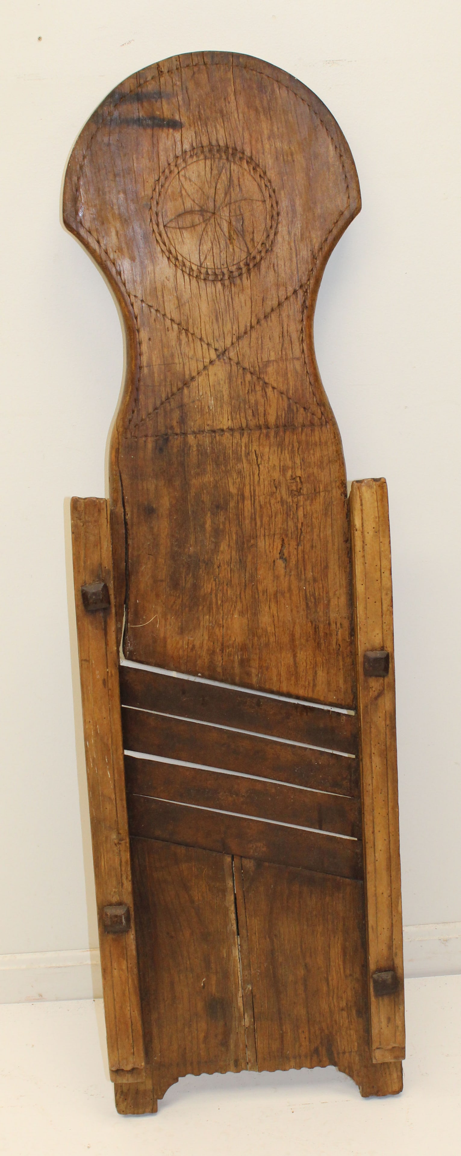 Large antique wooden cabbage slicer w compass rose carved decoration - 49" x 14" (1 of 8)