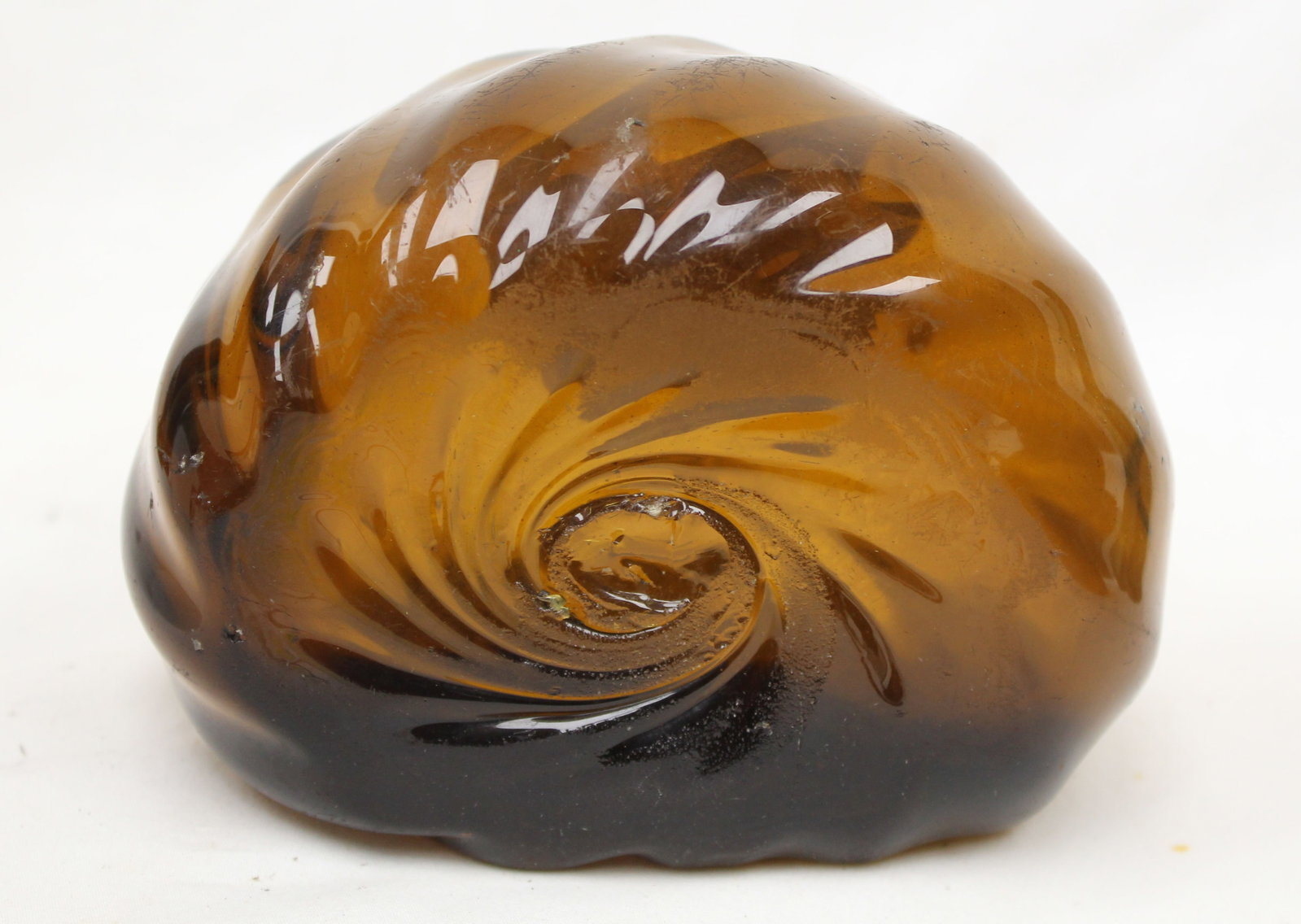 Early amber glass paperweight - 4 1/4" x 6" x 3 1/4"