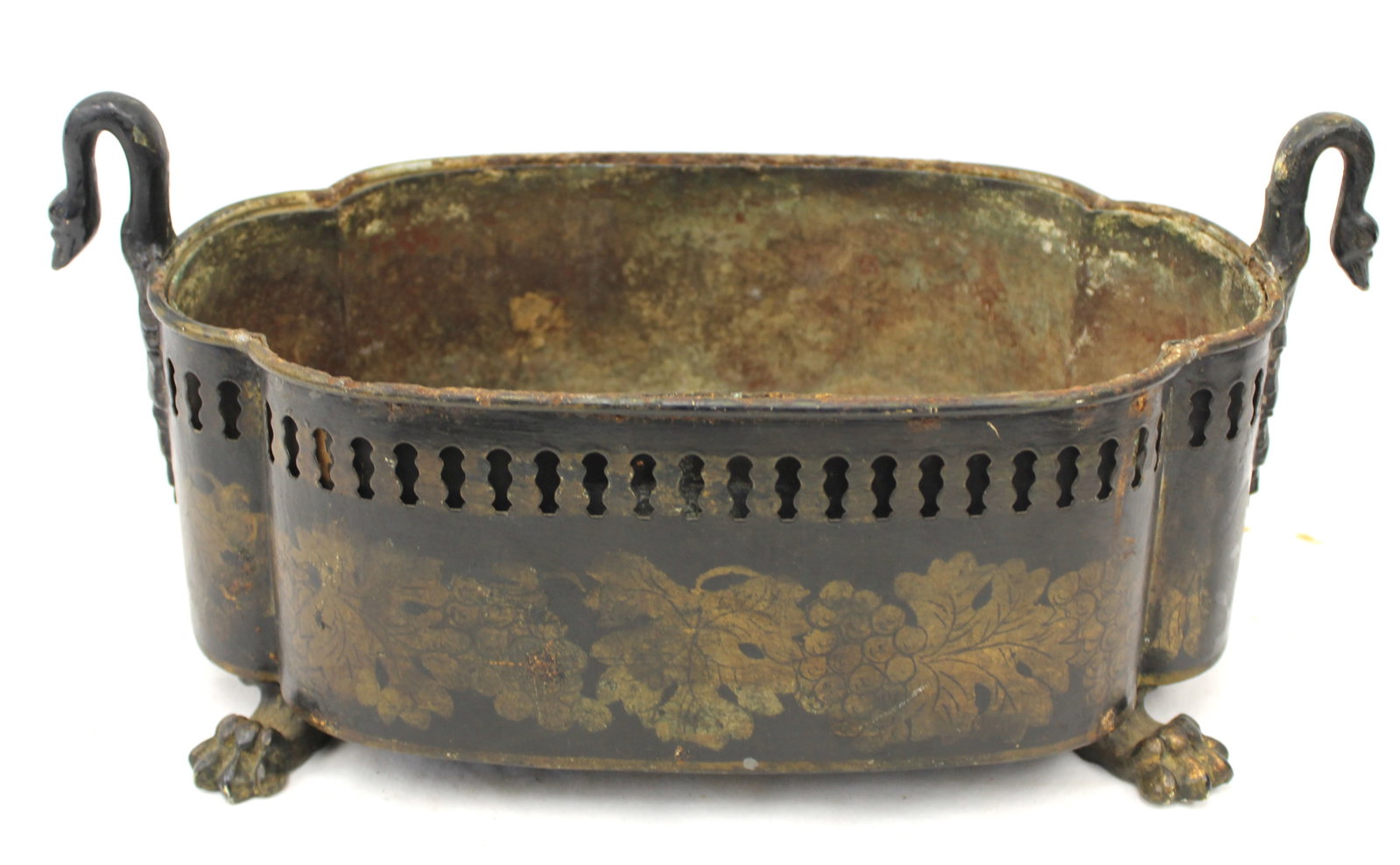 Antique toleware planter - 7" tall x 15 1/2"x8" (1 of 7)