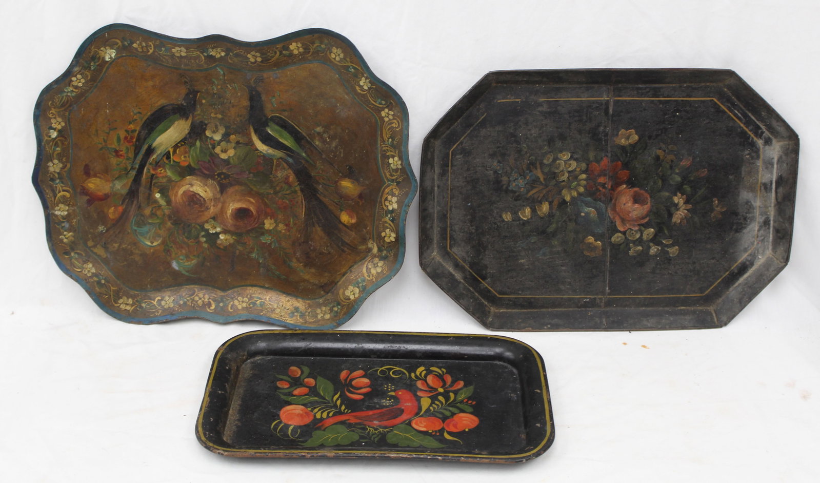 Lot of 3 antique toleware trays - 9"x14" - 13"x17" (1 of 7)