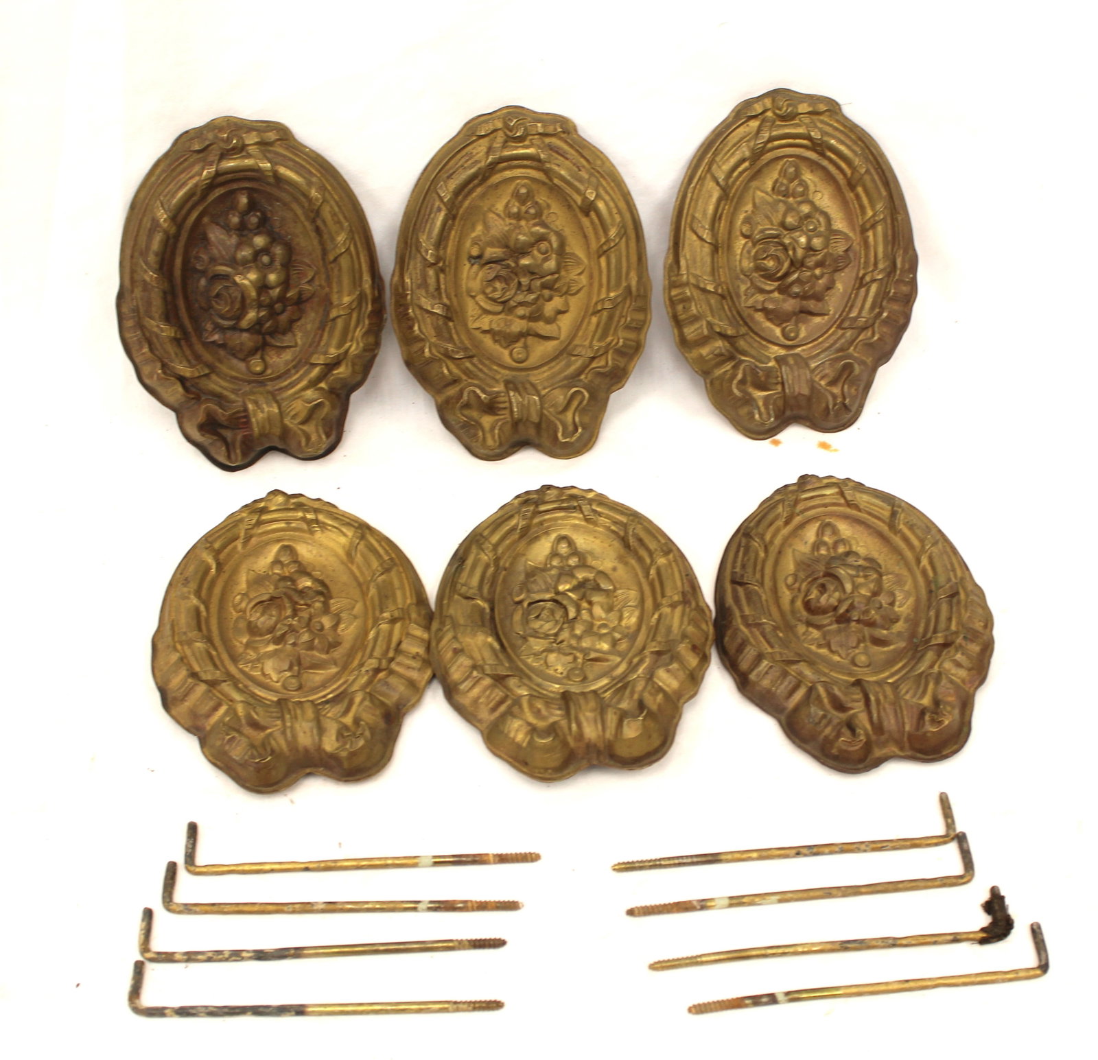 Lot of 6 antique brass curtain tiebacks - 6" tall (1 of 6)