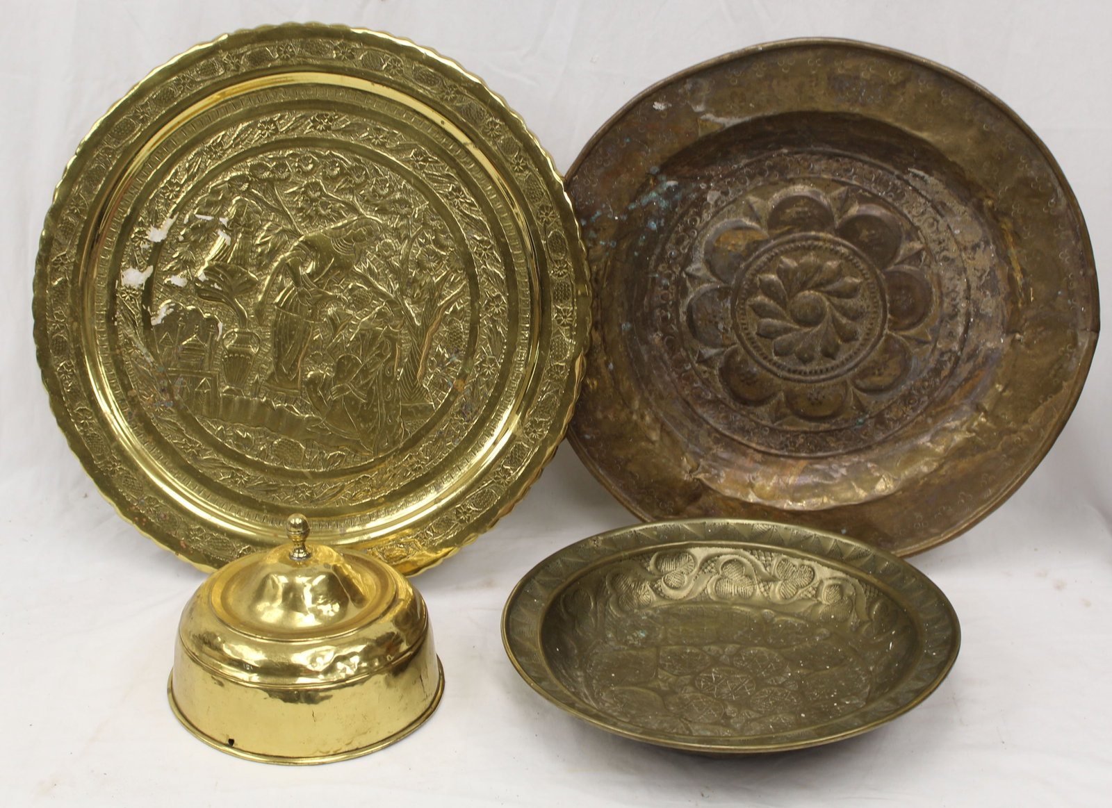 Antique brass lot incl dome & chargers - 6" - 18" diam (1 of 6)