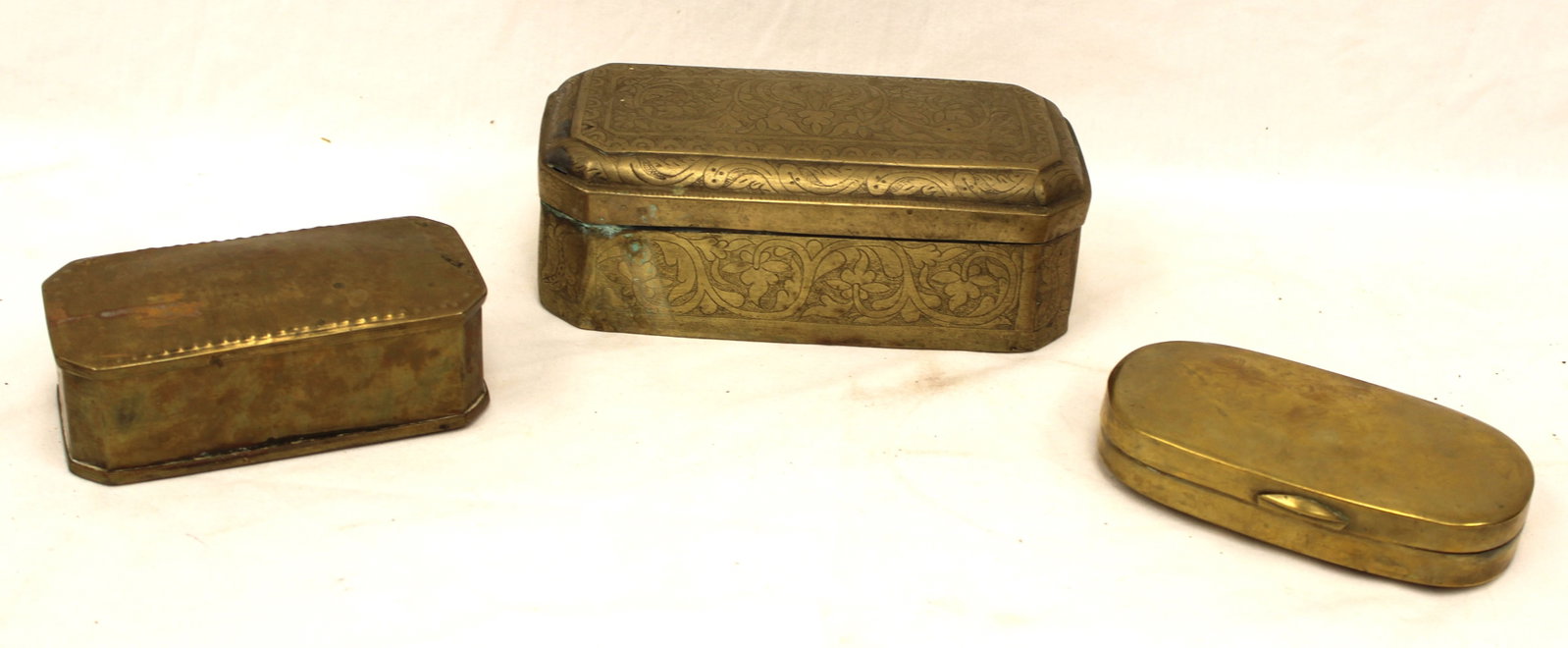 Lot of 3 antique brass small boxes - 5" - 7 1/2" (1 of 11)