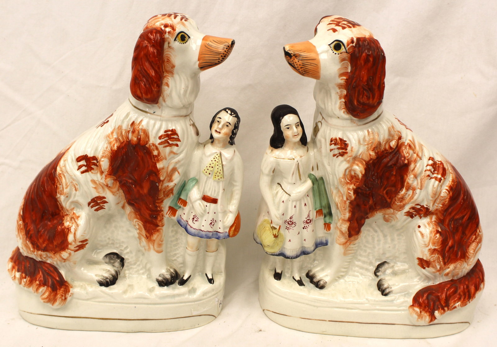 Pair of antique Staffordshire Spaniels w man & woman - 12" tall (1 of 11)