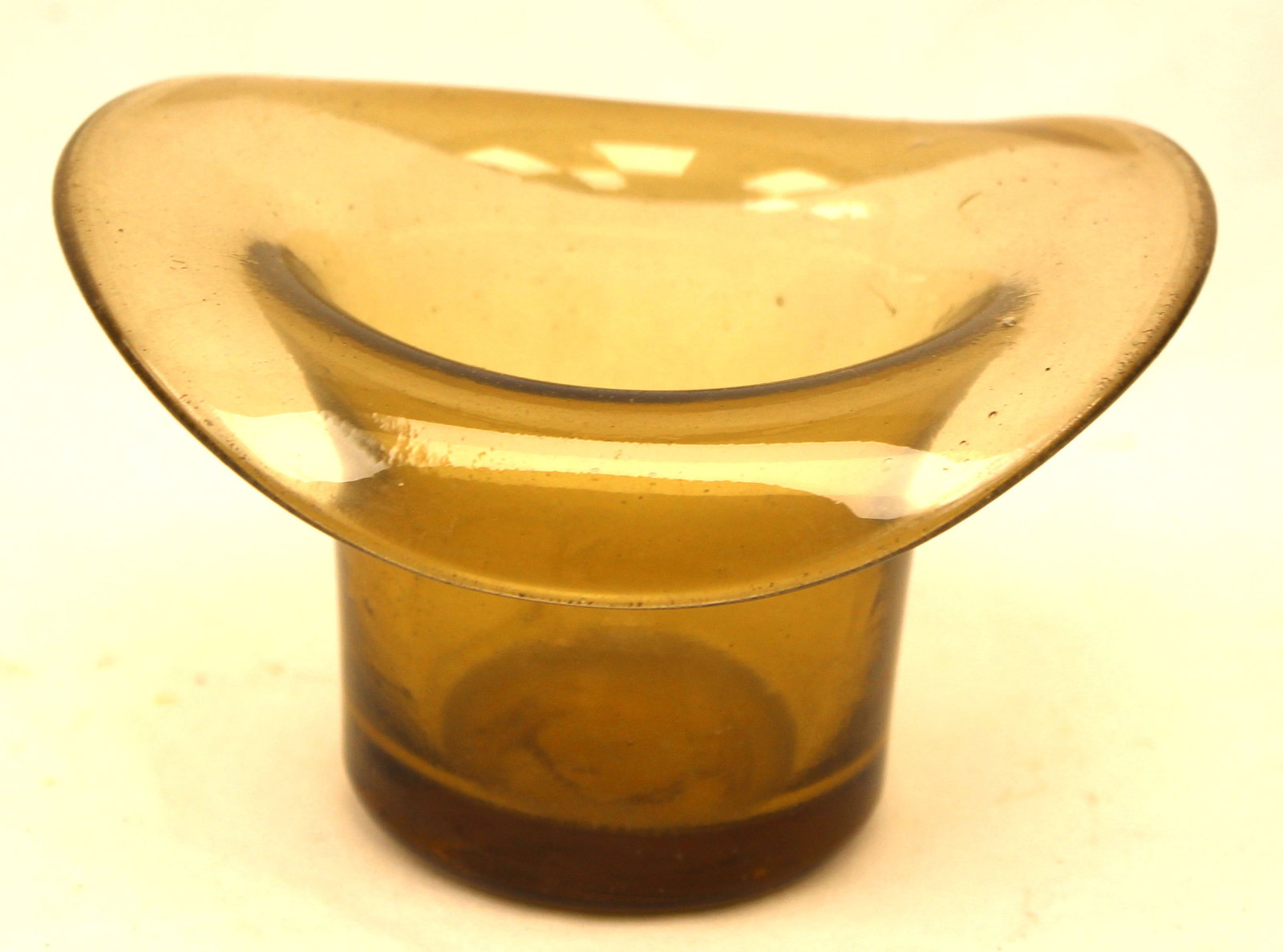Early yellowy amber glass hat - 3" tall x 4"x4 3/4": Early yellowy amber glass hat - 3" tall x 4"x4 3/4"